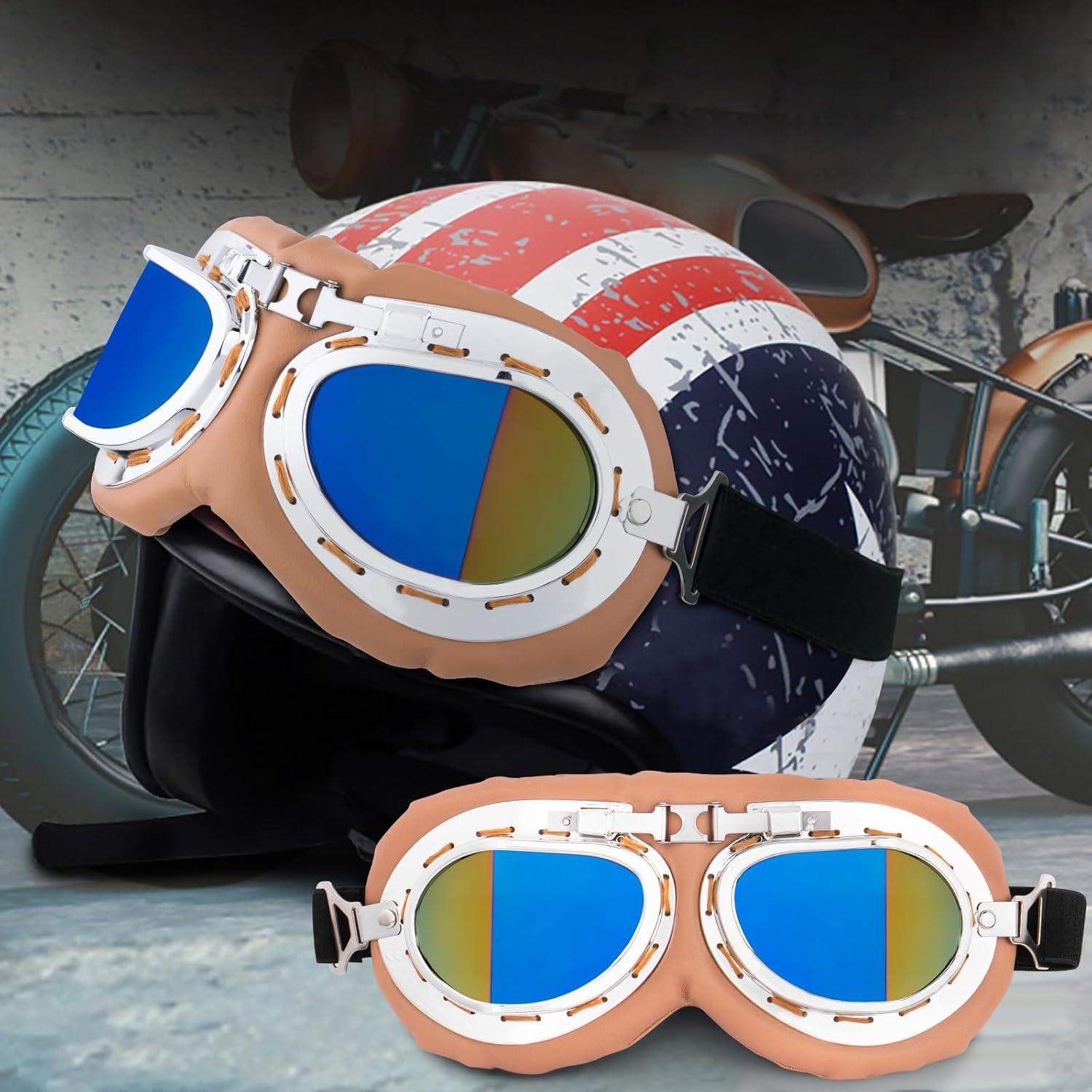 Gafas de Moto Vintage Peicees Marco Plateado Lentes Coloridos