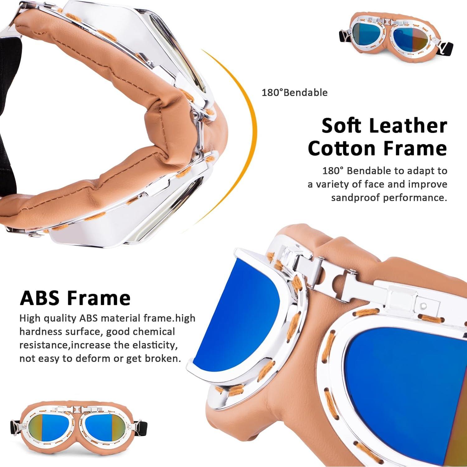 Gafas de Moto Vintage Peicees Marco Plateado Lentes Coloridos