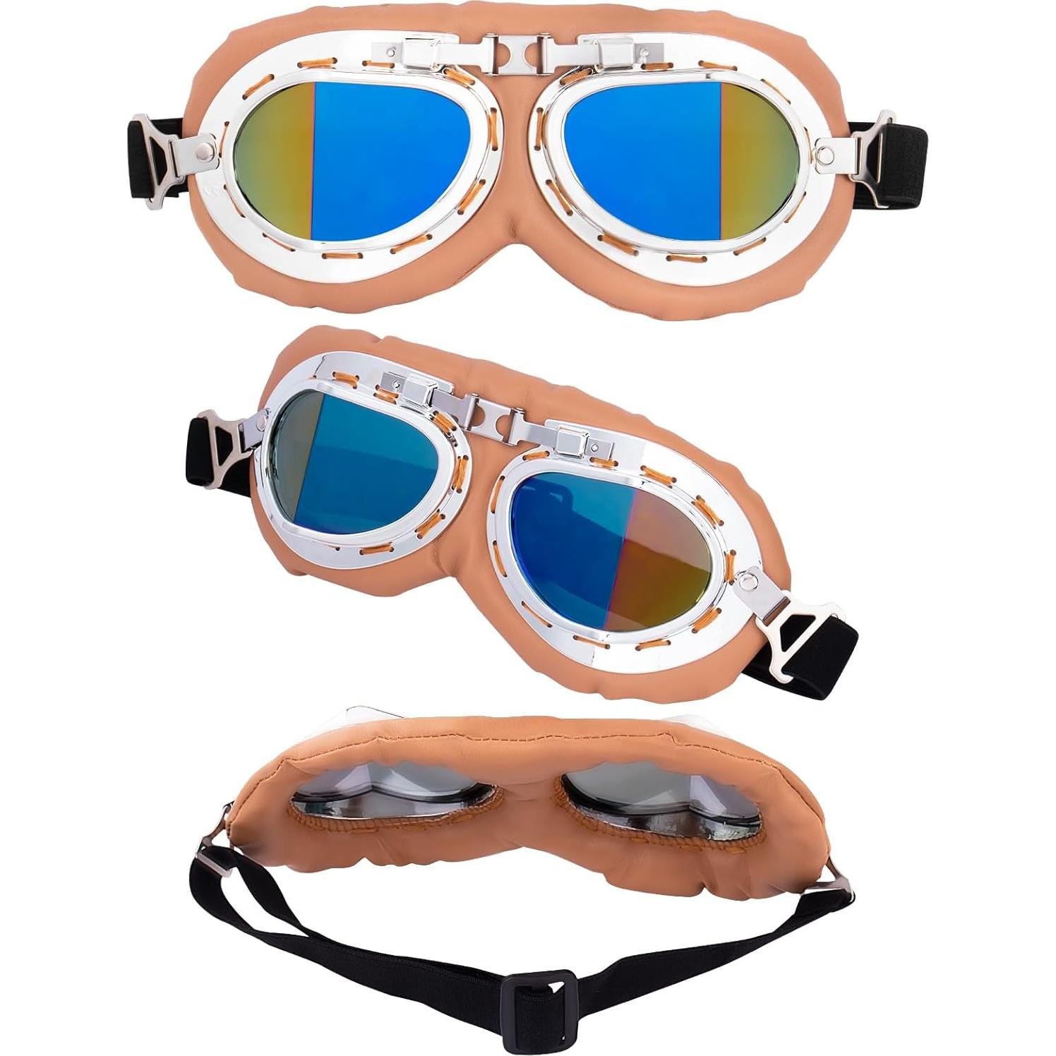 Gafas de Moto Vintage Peicees Marco Plateado Lentes Coloridos