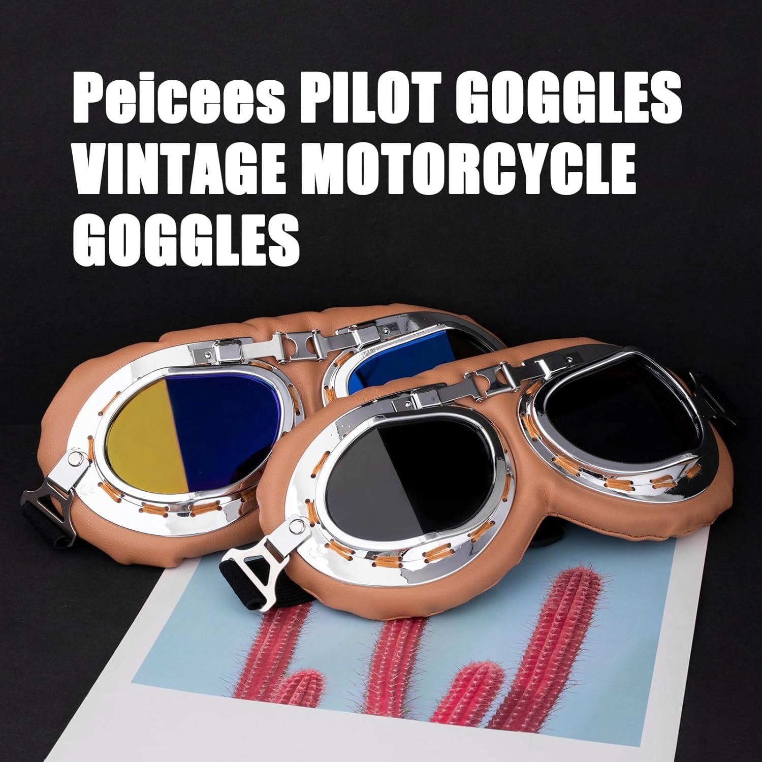 Gafas de Moto Vintage Peicees Marco Plateado Lentes Coloridos