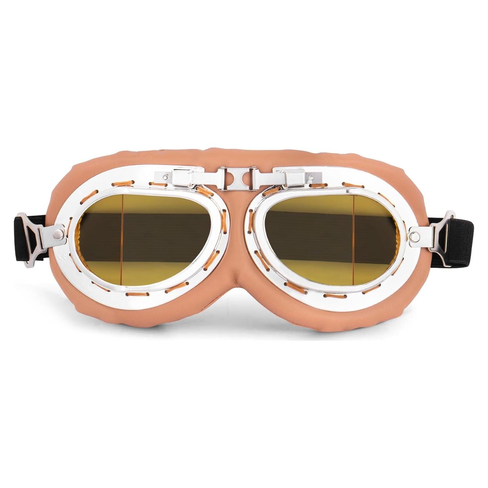 Gafas de Moto Vintage Peicees Marco Plateado Lentes Ámbar