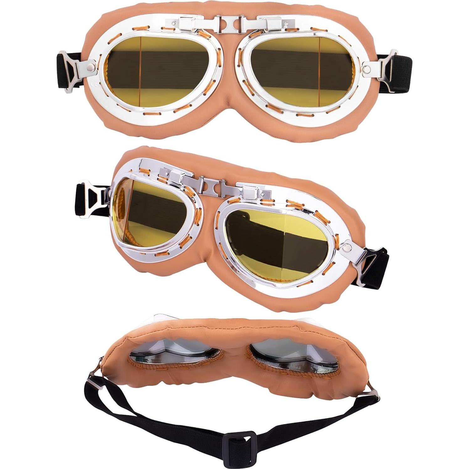 Gafas de Moto Vintage Peicees Marco Plateado Lentes Ámbar