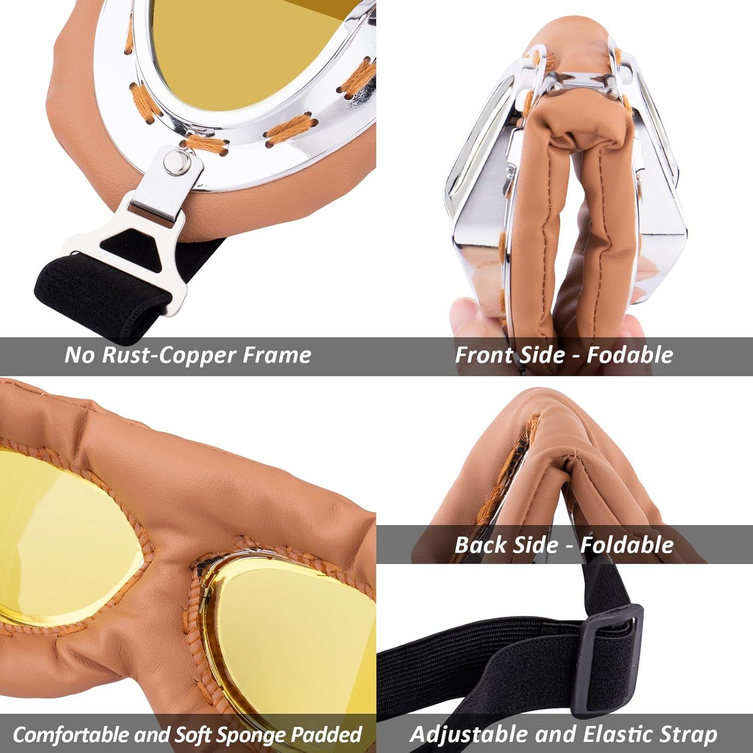 Gafas de Moto Vintage Peicees Marco Plateado Lentes Ámbar