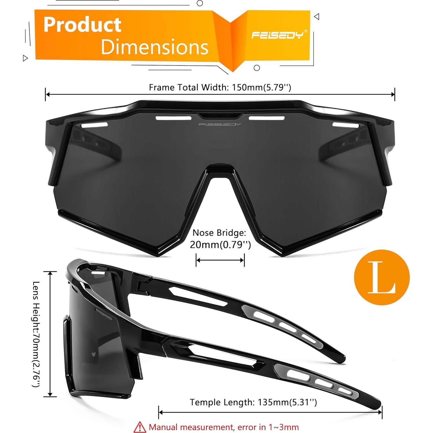 Gafas de sol deportivas FEISEDY TR90 polarizadas 150mm