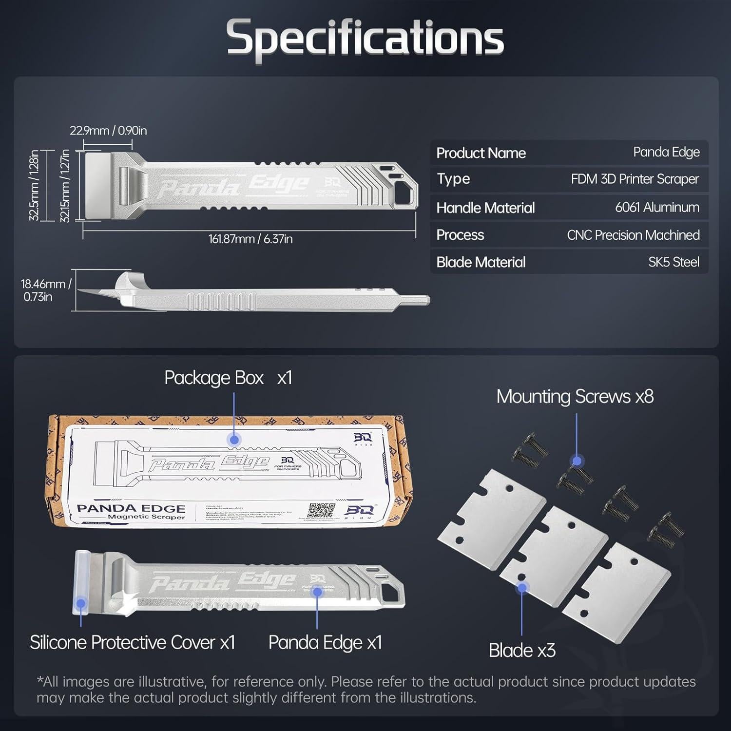 Raspador de Impresora 3D BIQU Panda Edge con 3 Cuchillas SK5