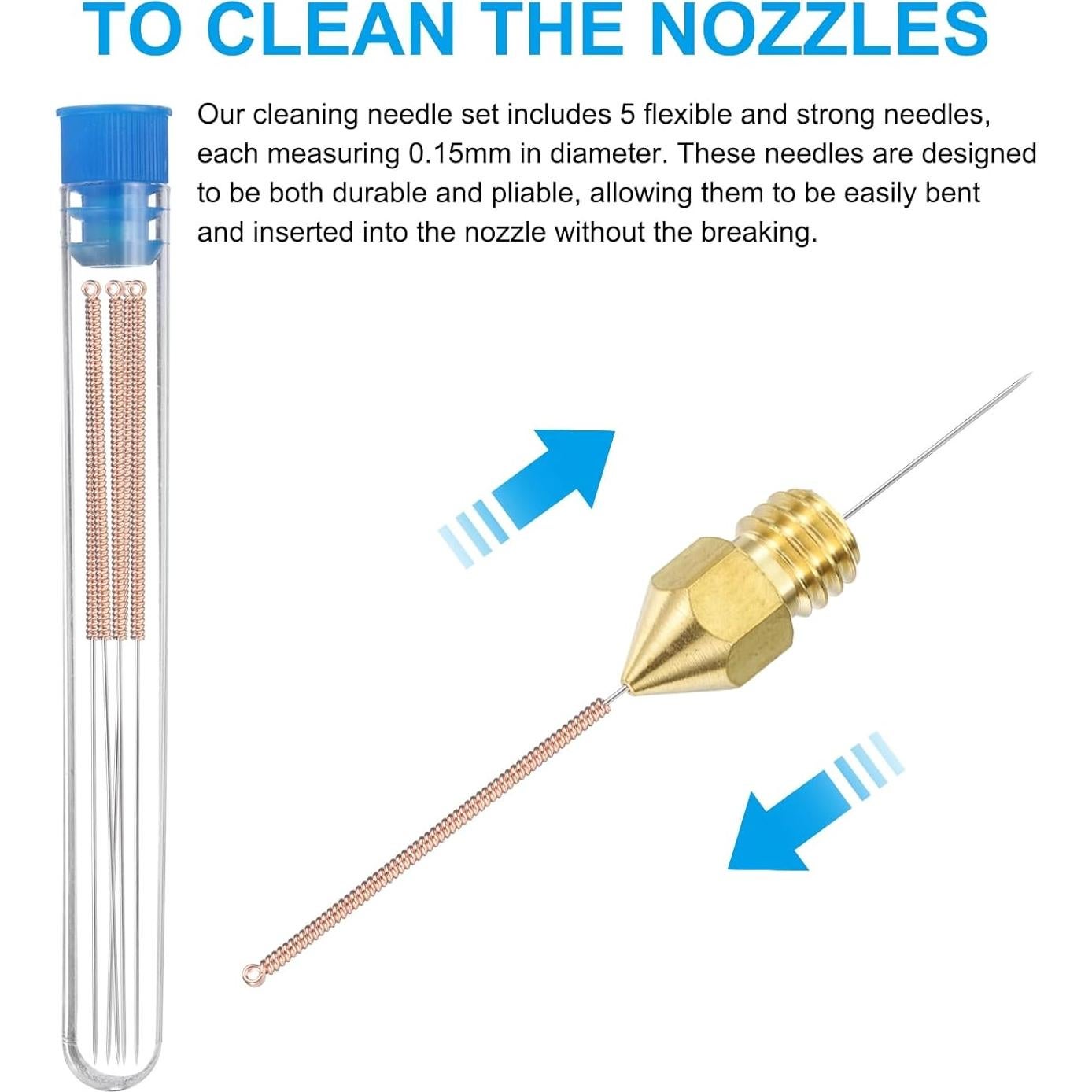 Kit de Boquillas 3D uxcell 30pcs 0.8mm + Agujas de Limpieza