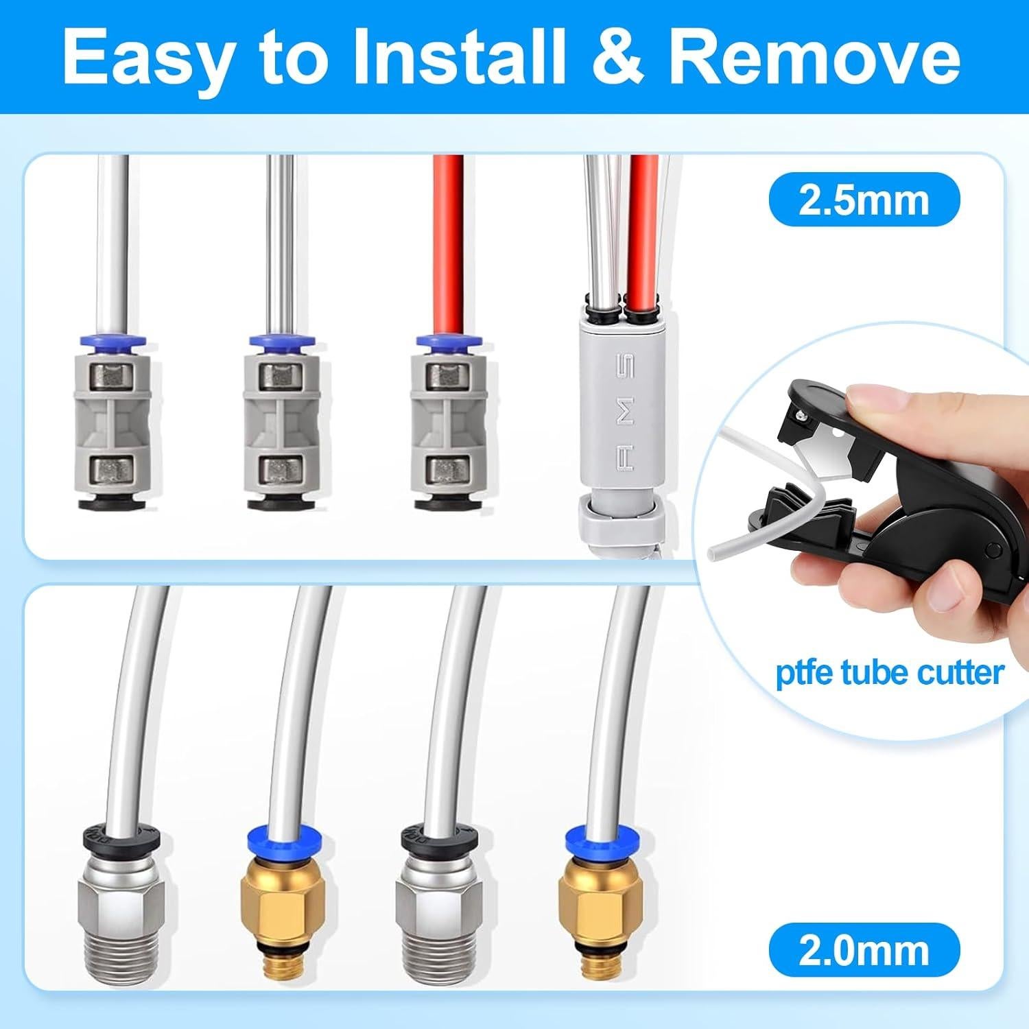 Tubo de PTFE 5m Tssinay 1.75mm con Cortador Resistente 260°C