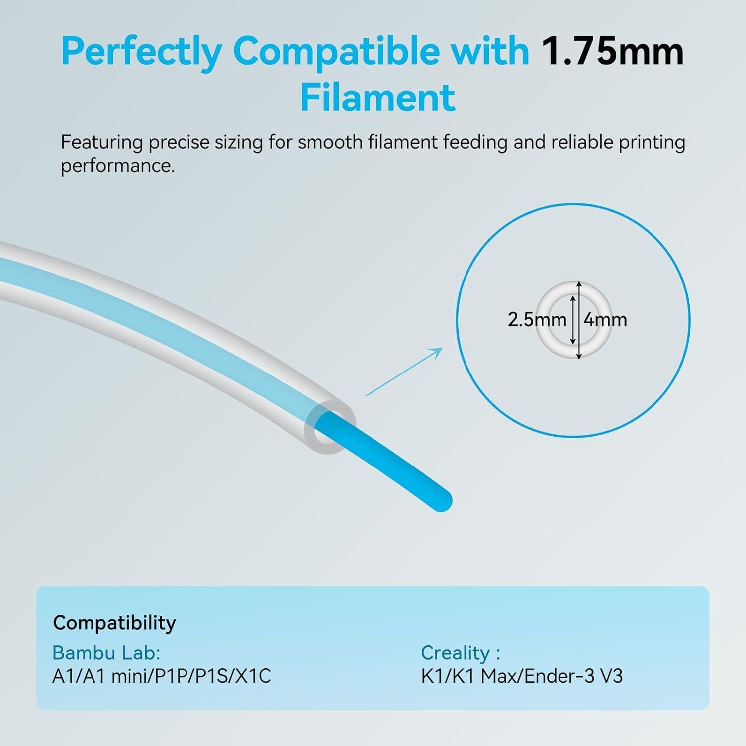 Tubo PTFE Transparente 5M para Filamento 1.75mm Bambu Lab
