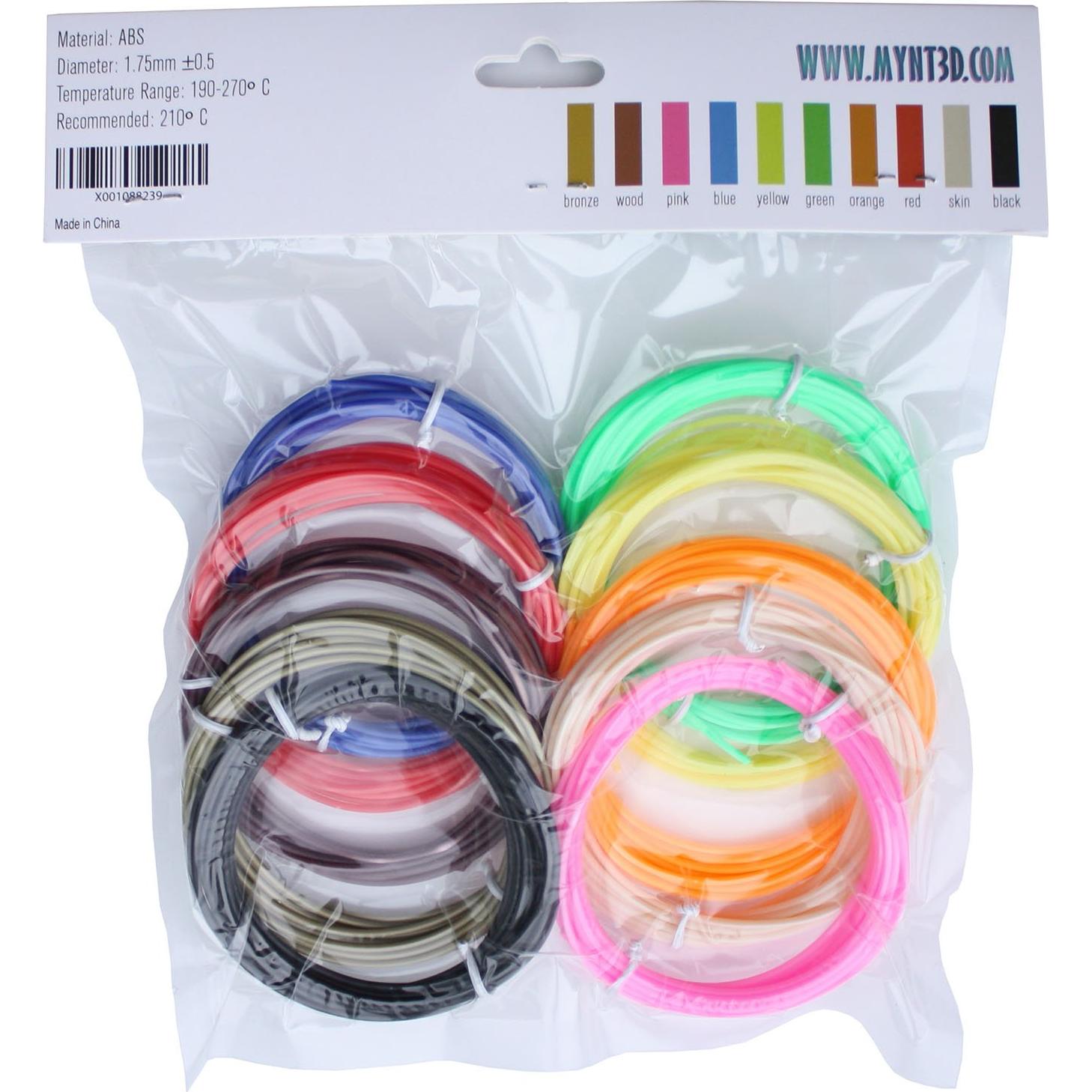 Paquete de Filamento ABS MYNT3D 10 Colores 3m Cada Uno