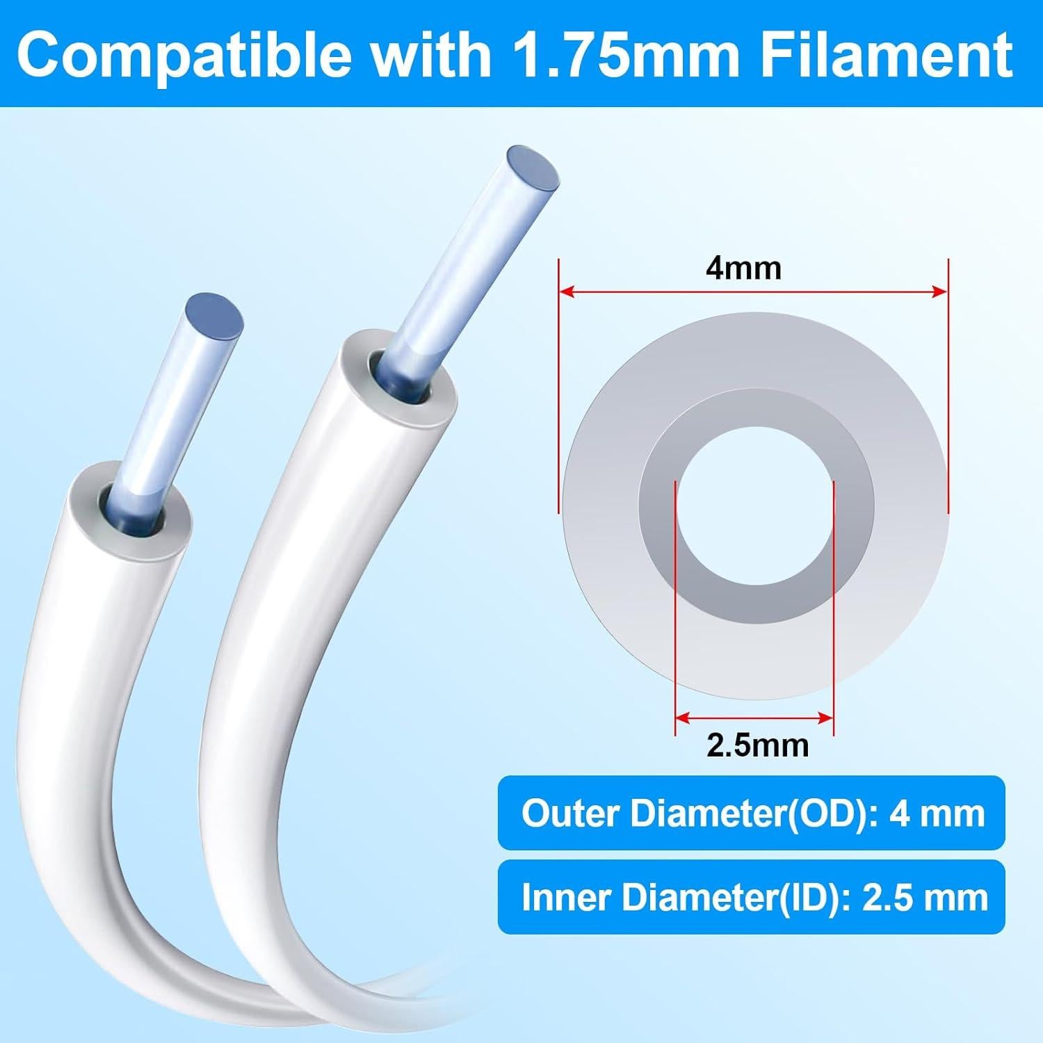 Tubo PTFE 2M para filamento 1.75mm EILKBLA con accesorios
