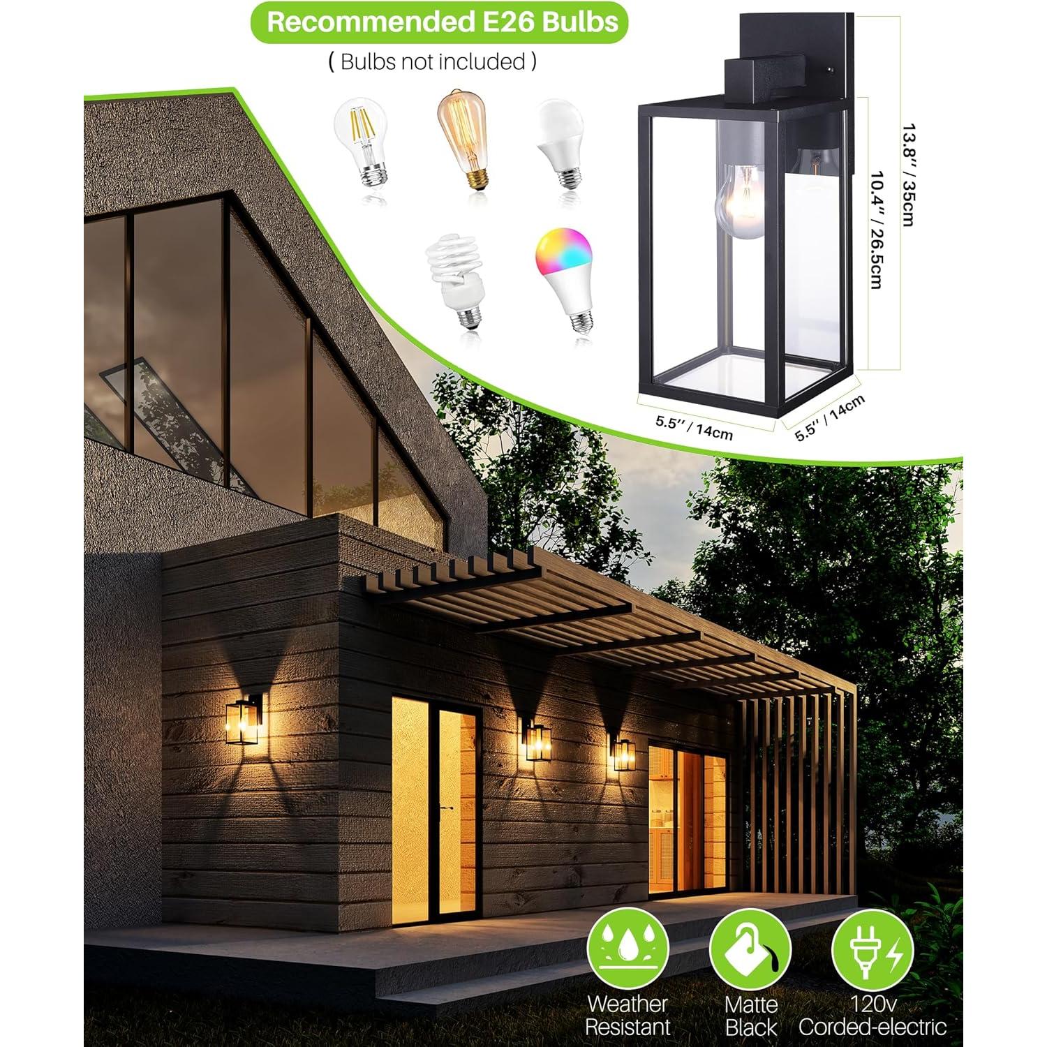 Lámpara de pared exterior EBIONBRIGHT negra mate 2 unidades