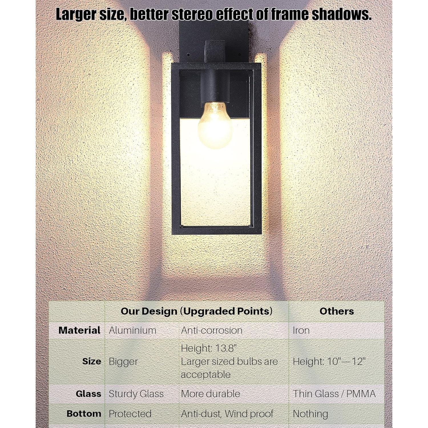 Lámpara de pared exterior EBIONBRIGHT negra mate 2 unidades