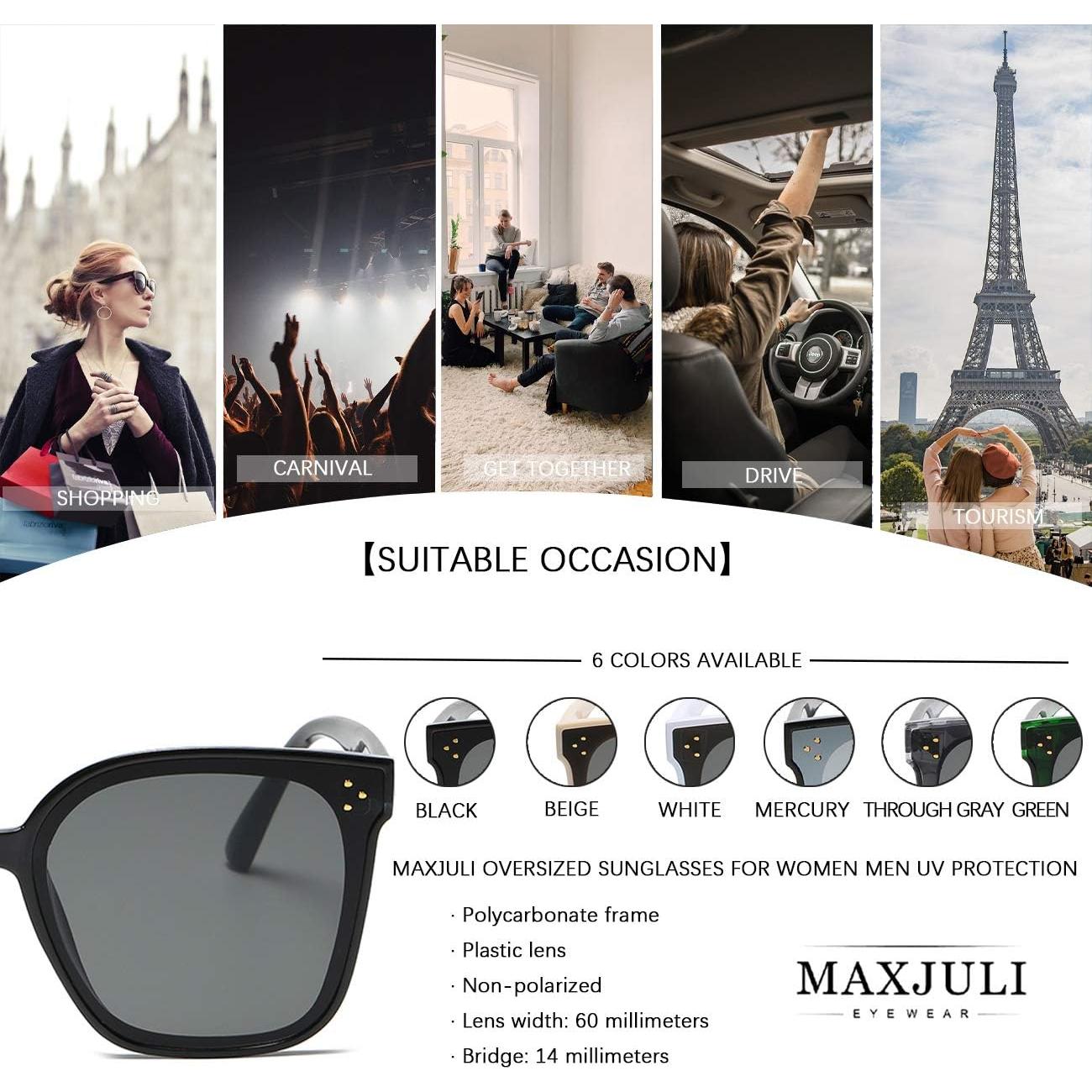 Gafas de Sol Oversized MAXJULI UV400 para Mujeres y Hombres