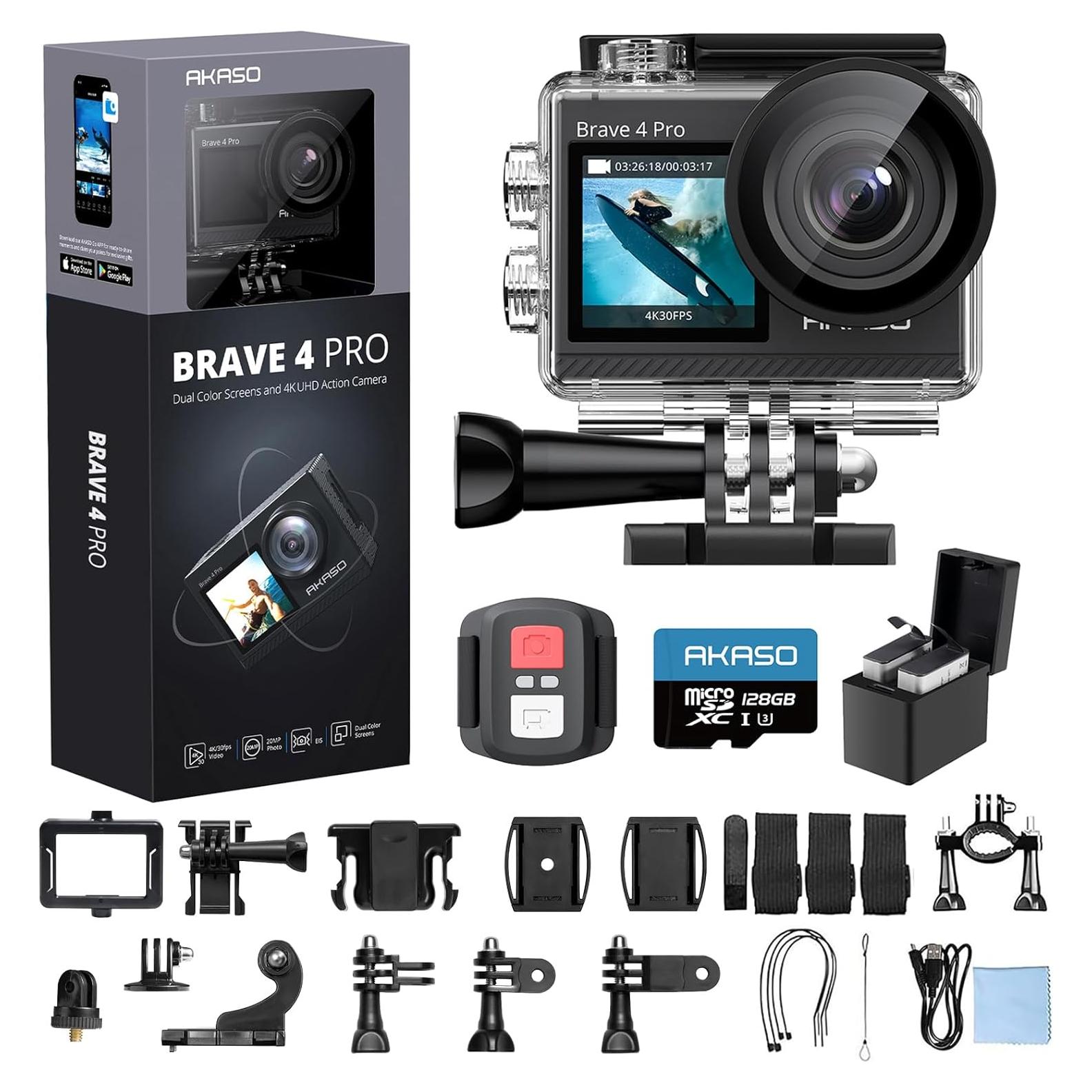Cámara de acción AKASO Brave 4 Pro 4K 20MP con 128GB