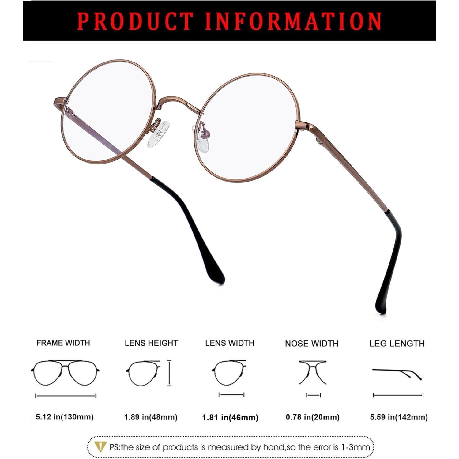 Gafas Redondas ZIMUSUN Metal 46mm Lentes Claros UV400