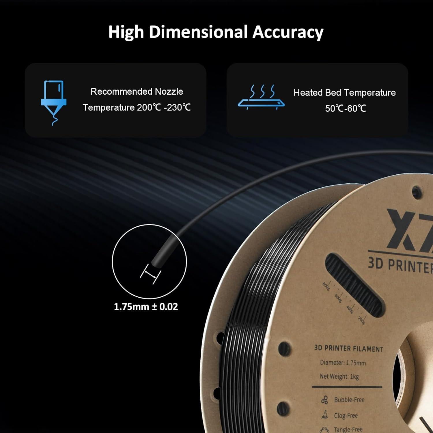 Filamento TPU 95A 1.75mm Negro XZN 1KG Flexible para Impresora 3D