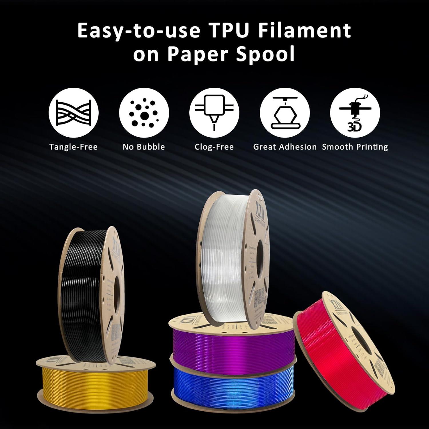 Filamento TPU 95A 1.75mm Negro XZN 1KG Flexible para Impresora 3D