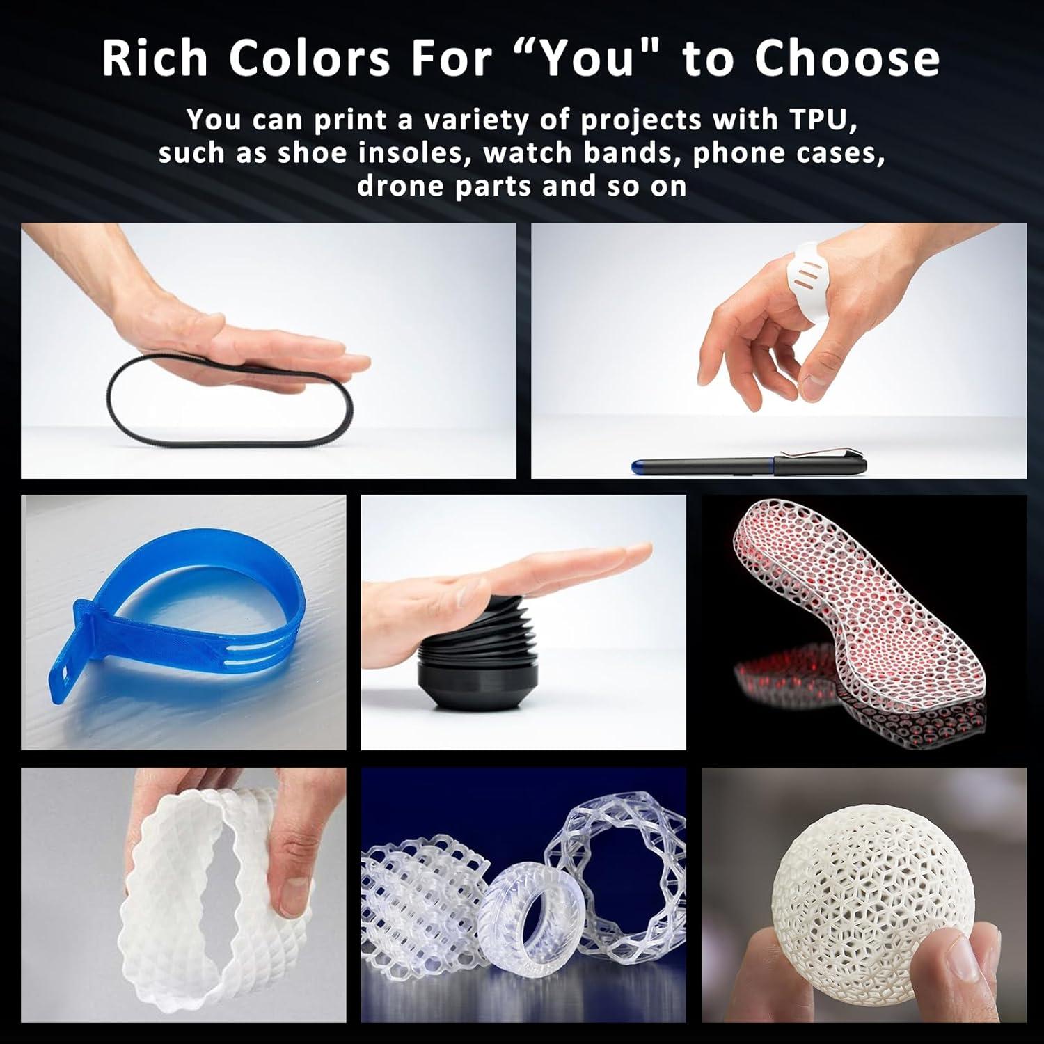 Filamento TPU 95A 1.75mm Negro XZN 1KG Flexible para Impresora 3D