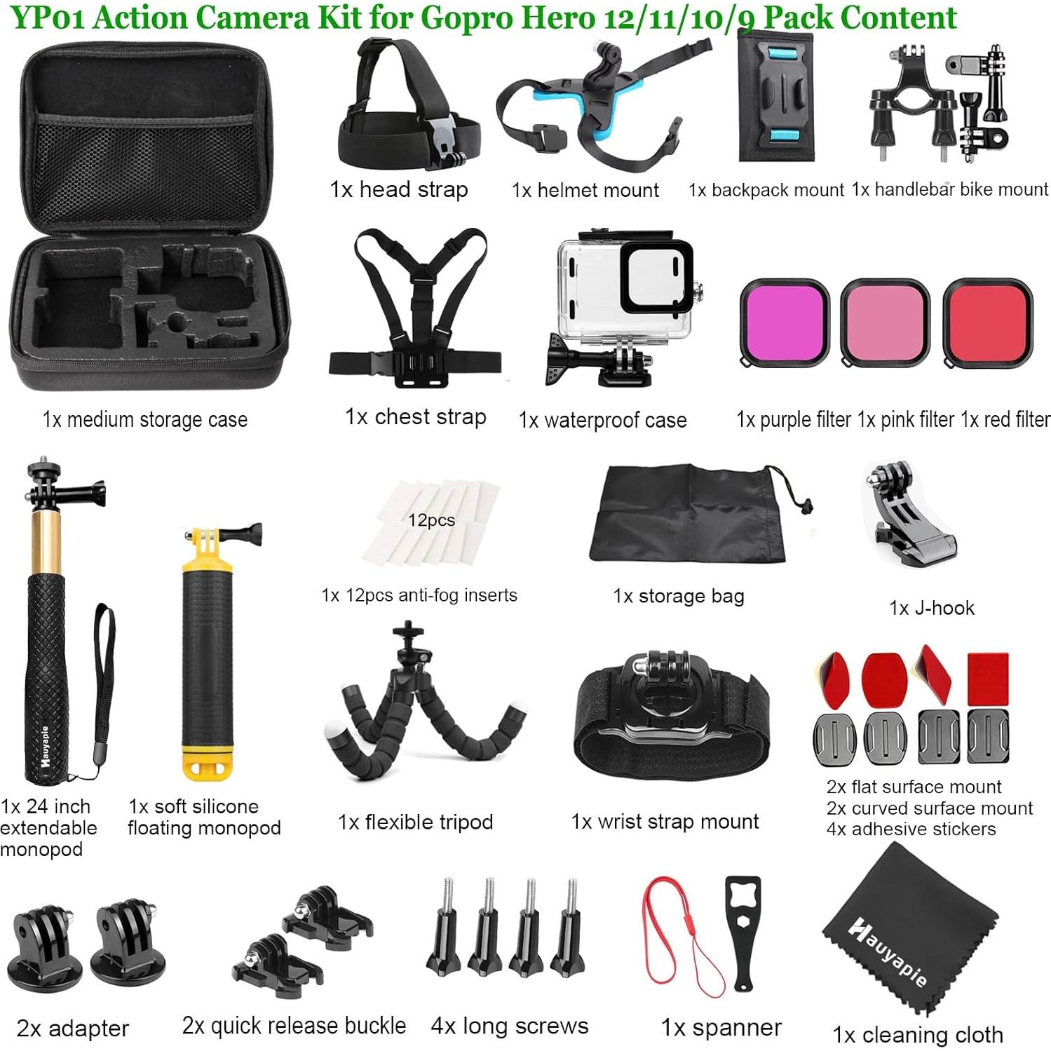 Kit Accesorios GoPro Hero 12/11/10/9 + Estuche Impermeable