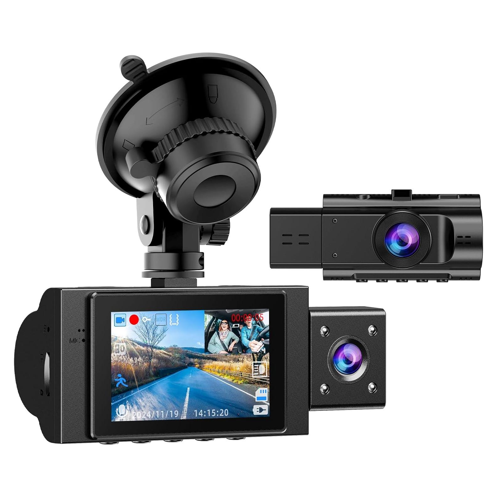 Dual Dash Cam Front and Inside FHD 1080P Dash Camera for Cars Dashcams for Cars with Infrared Night Vision, Car Camera Driving Recorder 24H Park Monitor Motion Detection G-Sensor for Taxi Uber