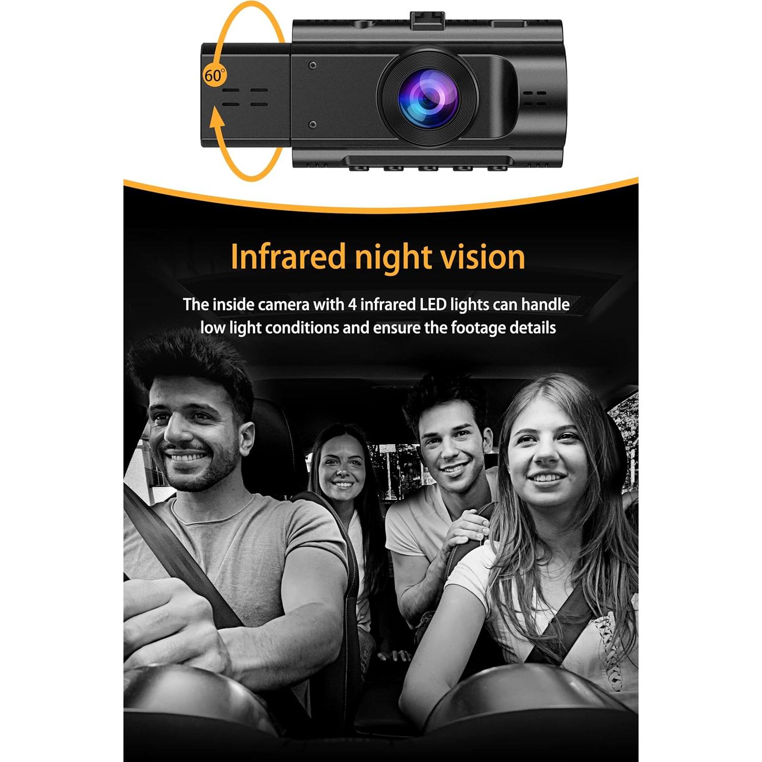 Dual Dash Cam Front and Inside FHD 1080P Dash Camera for Cars Dashcams for Cars with Infrared Night Vision, Car Camera Driving Recorder 24H Park Monitor Motion Detection G-Sensor for Taxi Uber