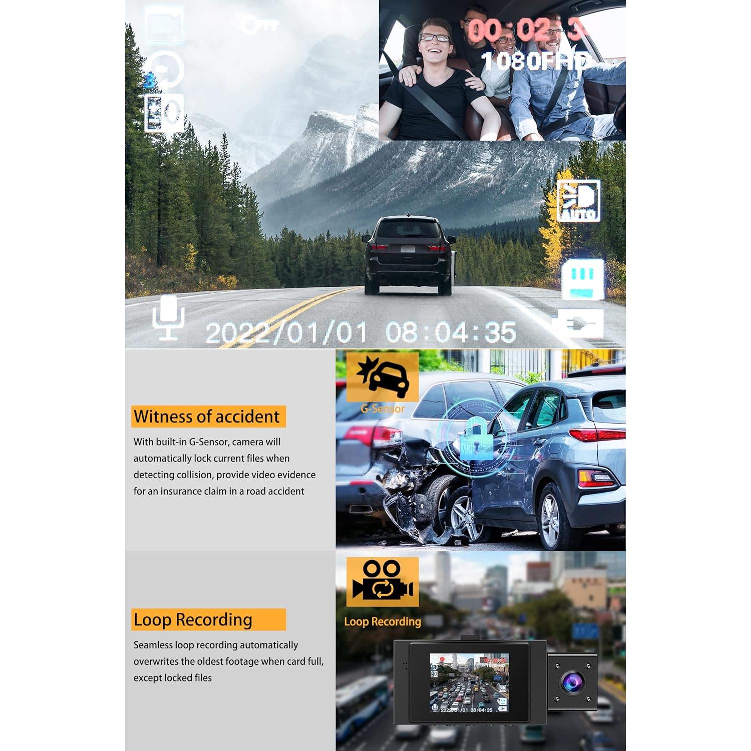 Dual Dash Cam Front and Inside FHD 1080P Dash Camera for Cars Dashcams for Cars with Infrared Night Vision, Car Camera Driving Recorder 24H Park Monitor Motion Detection G-Sensor for Taxi Uber