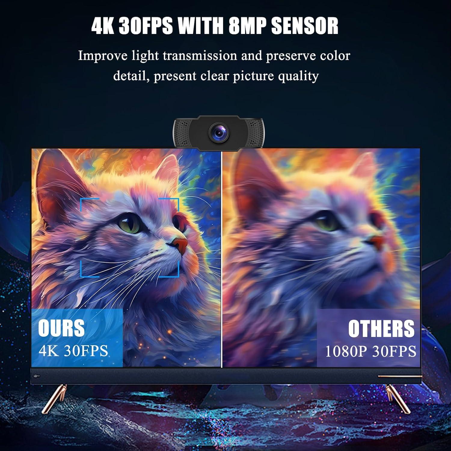 Cámara Web 4K Tidszec con Micrófonos y Luz Ajustable