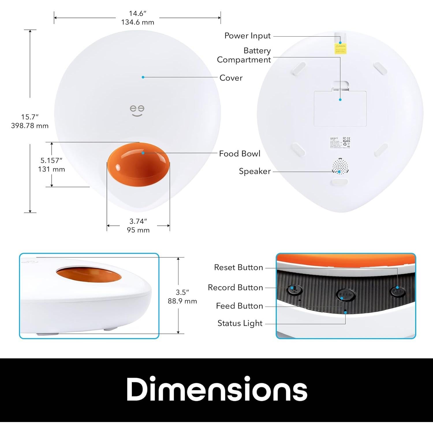 Geeni Alimentador Inteligente para Mascotas 2,68 kg Control App