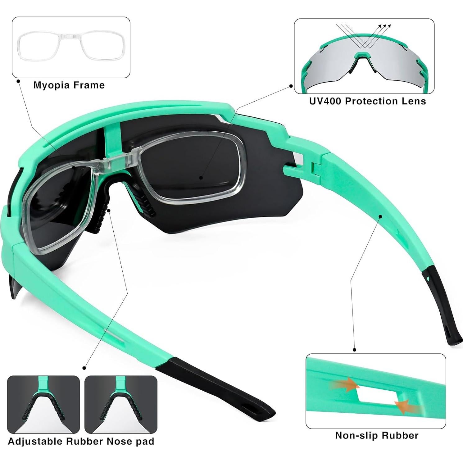 Gafas de Ciclismo VEWOE Polarizadas UV400 Verde y Plata