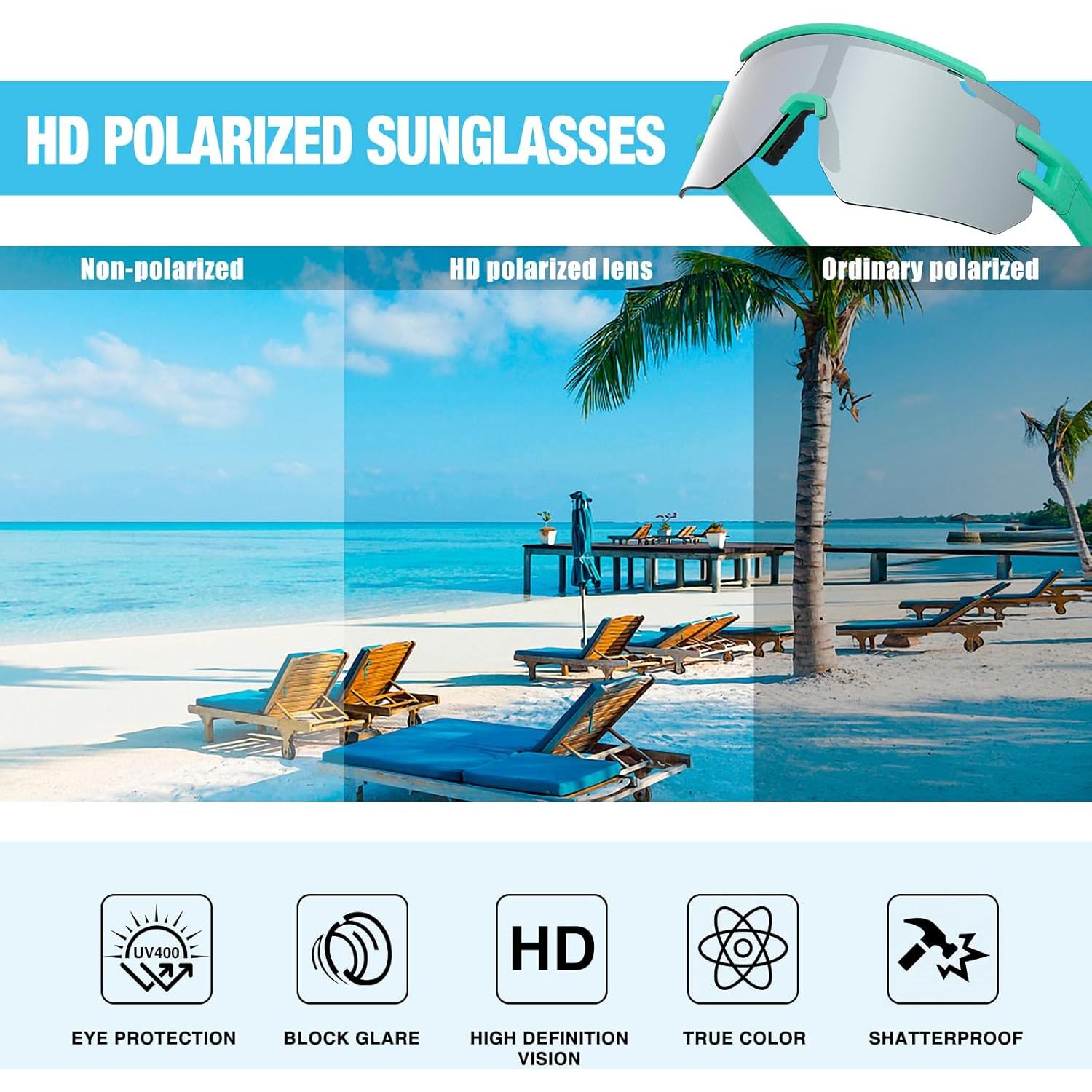 Gafas de Ciclismo VEWOE Polarizadas UV400 Verde y Plata