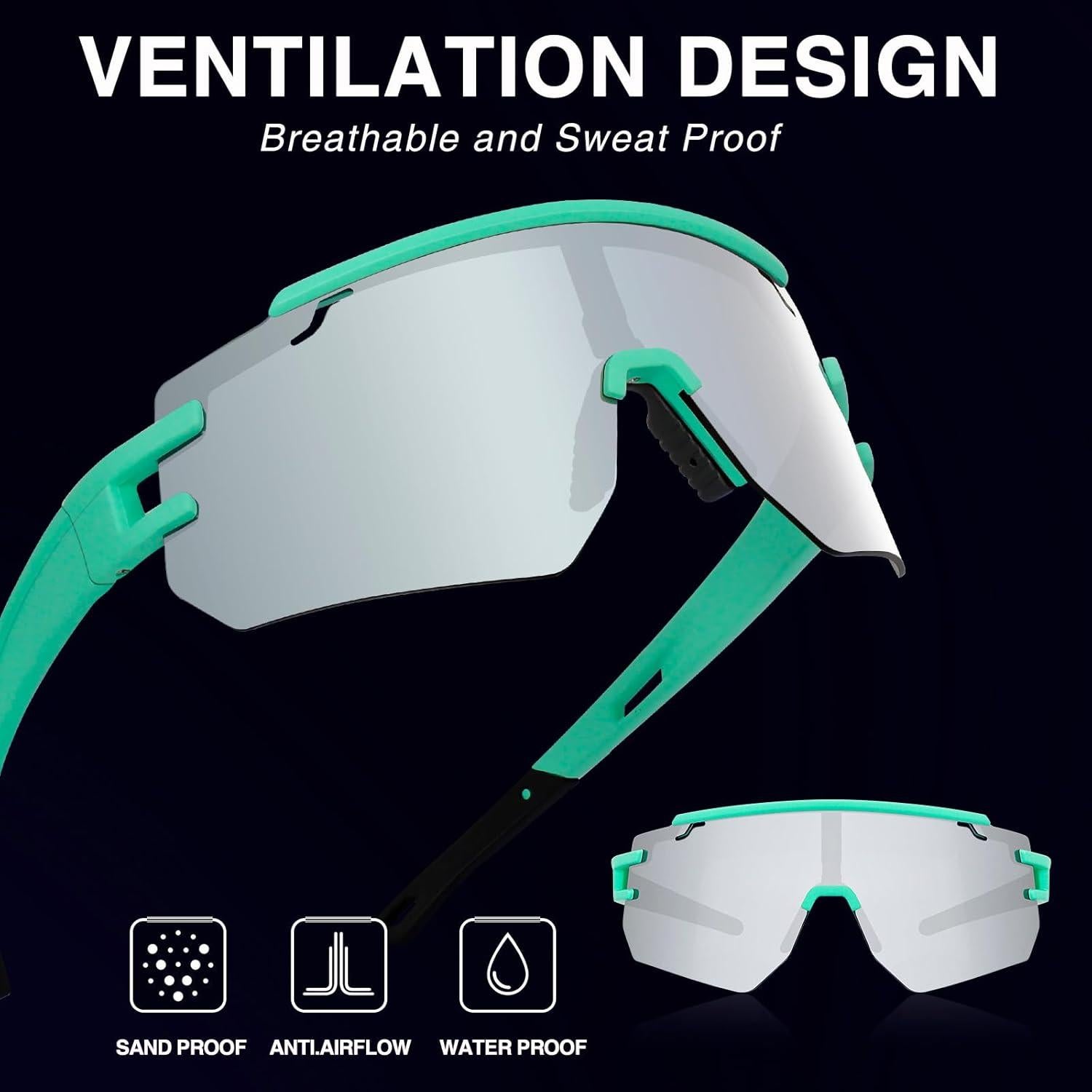 Gafas de Ciclismo VEWOE Polarizadas UV400 Verde y Plata