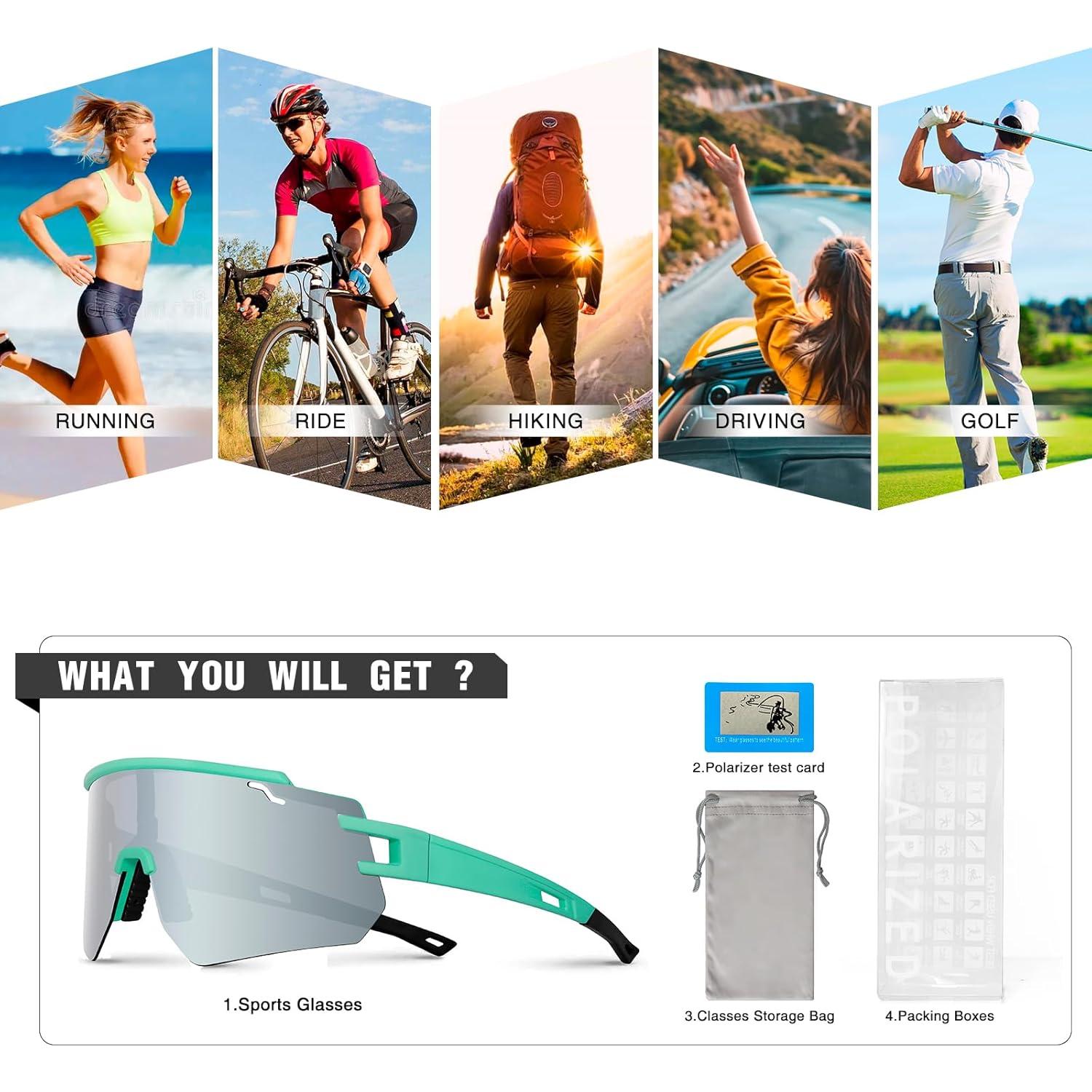 Gafas de Ciclismo VEWOE Polarizadas UV400 Verde y Plata