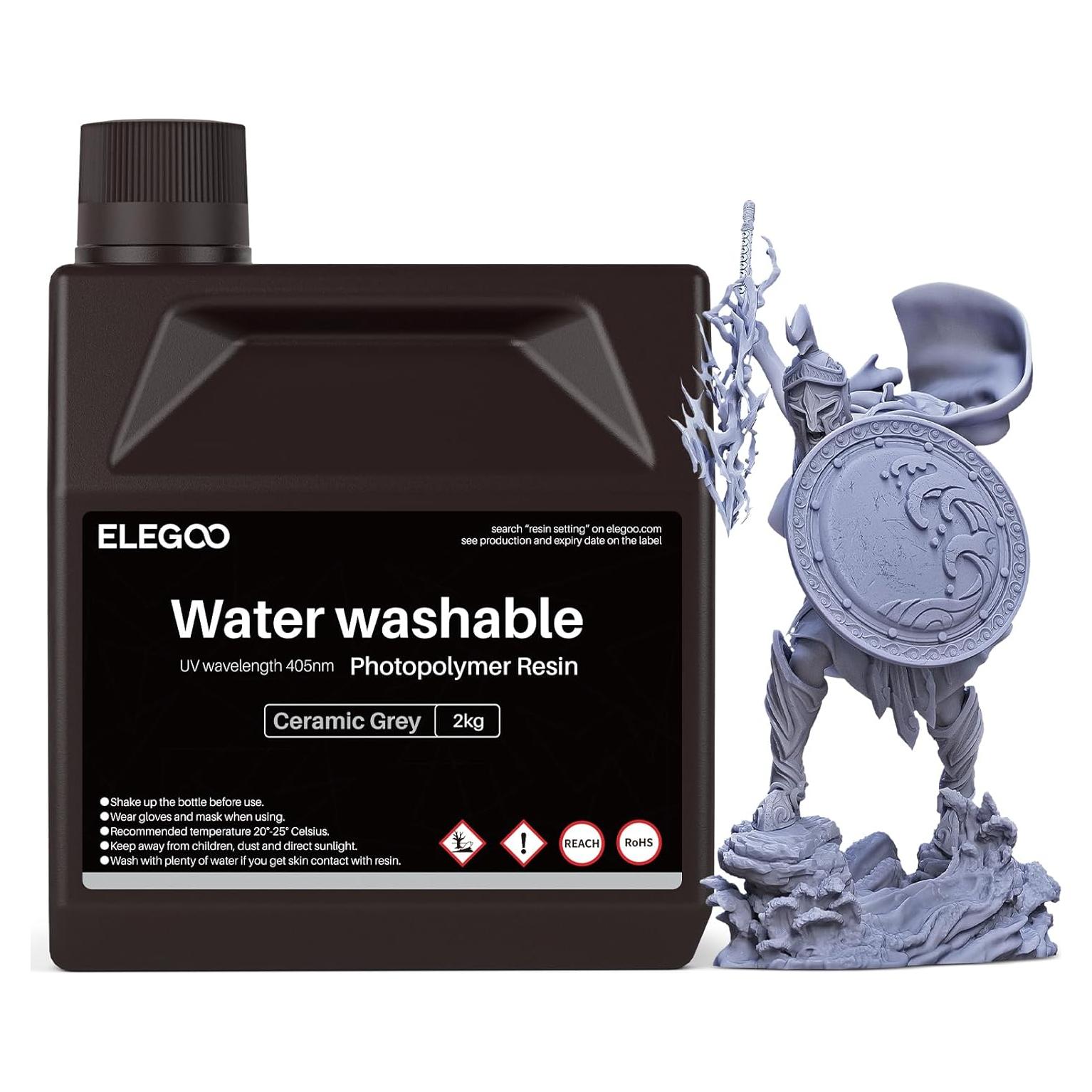 Resina Lavable con Agua ELEGOO 2000g UV 405nm Gris