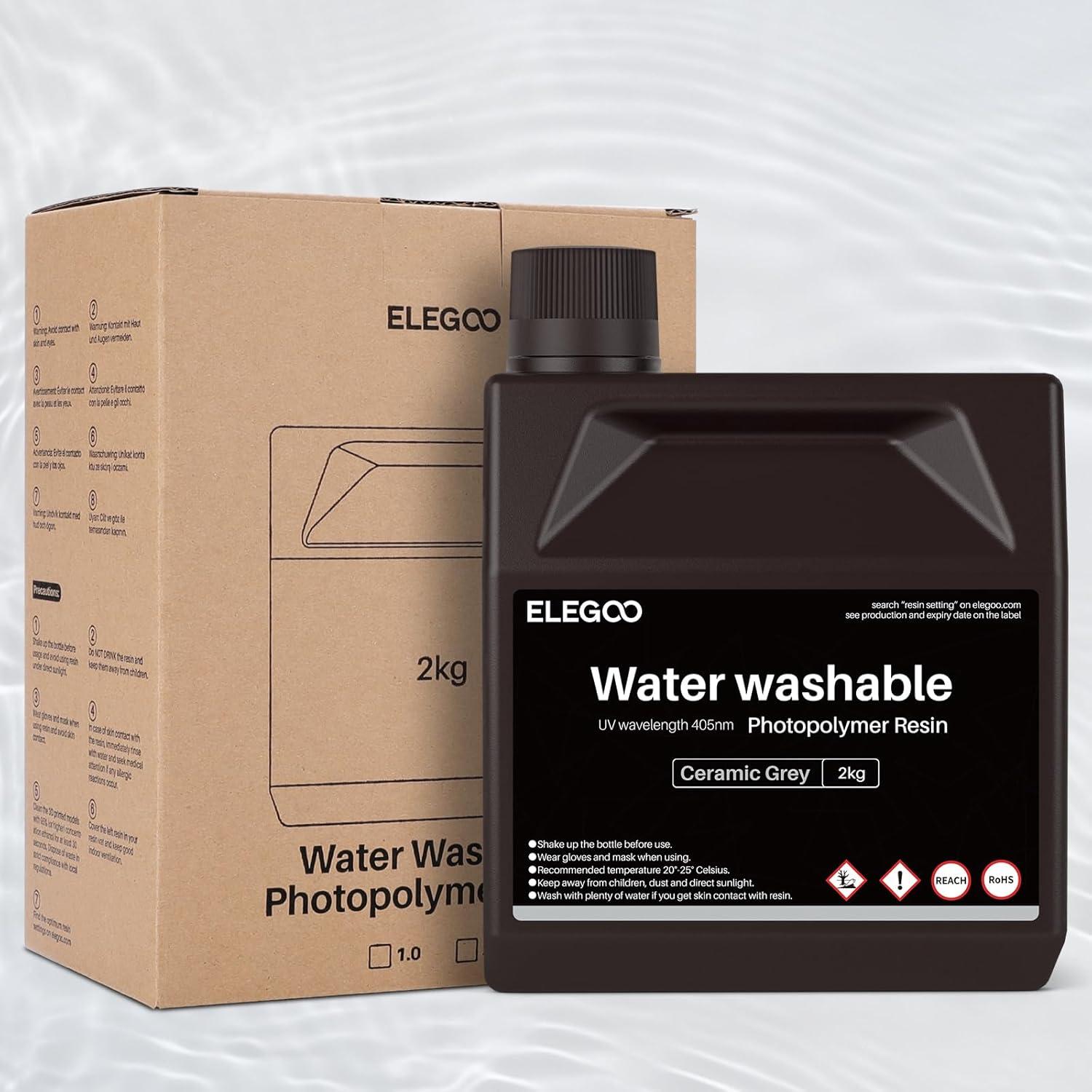 Resina Lavable con Agua ELEGOO 2000g UV 405nm Gris