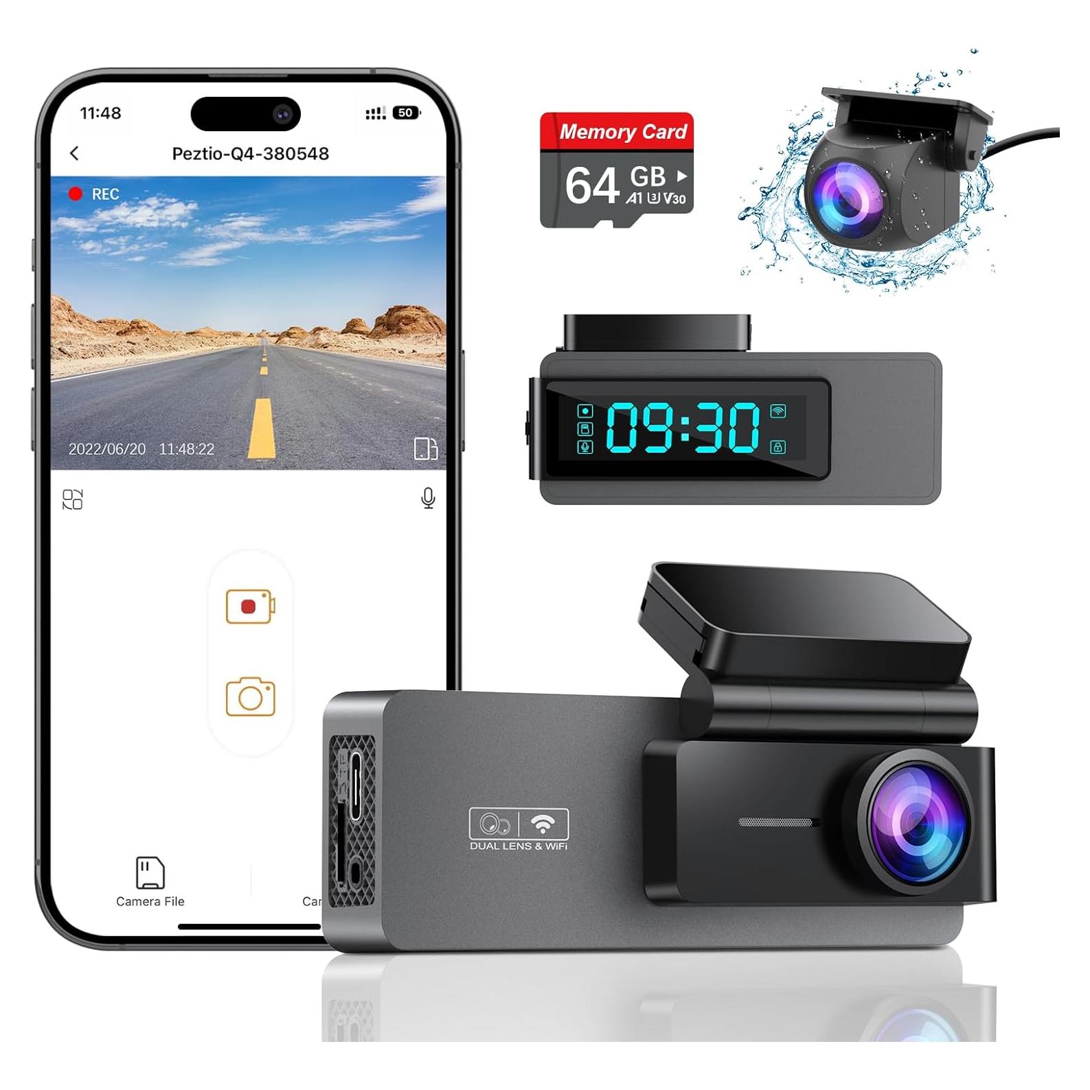 Cámara de tablero dual ARIFAYZ Q4 4K+1080P con WiFi y 64GB