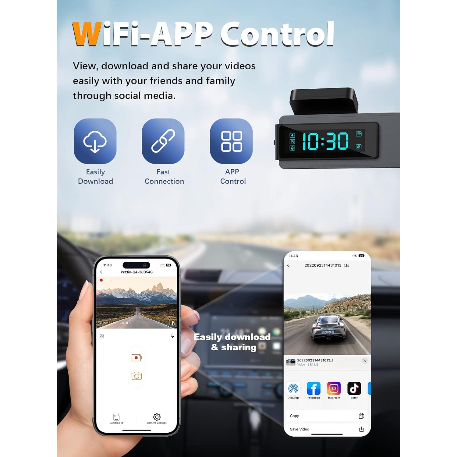 Cámara de tablero dual ARIFAYZ Q4 4K+1080P con WiFi y 64GB