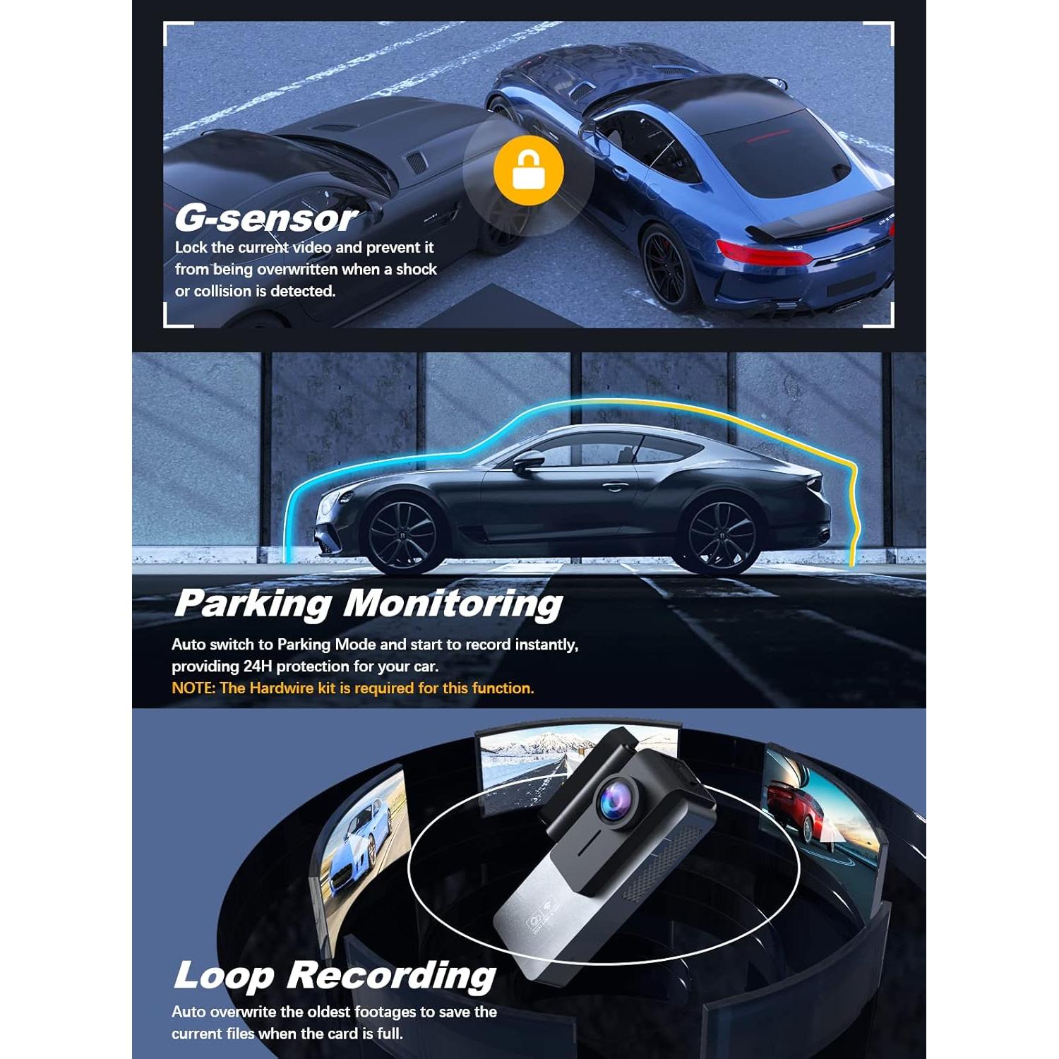 Cámara de tablero dual ARIFAYZ Q4 4K+1080P con WiFi y 64GB