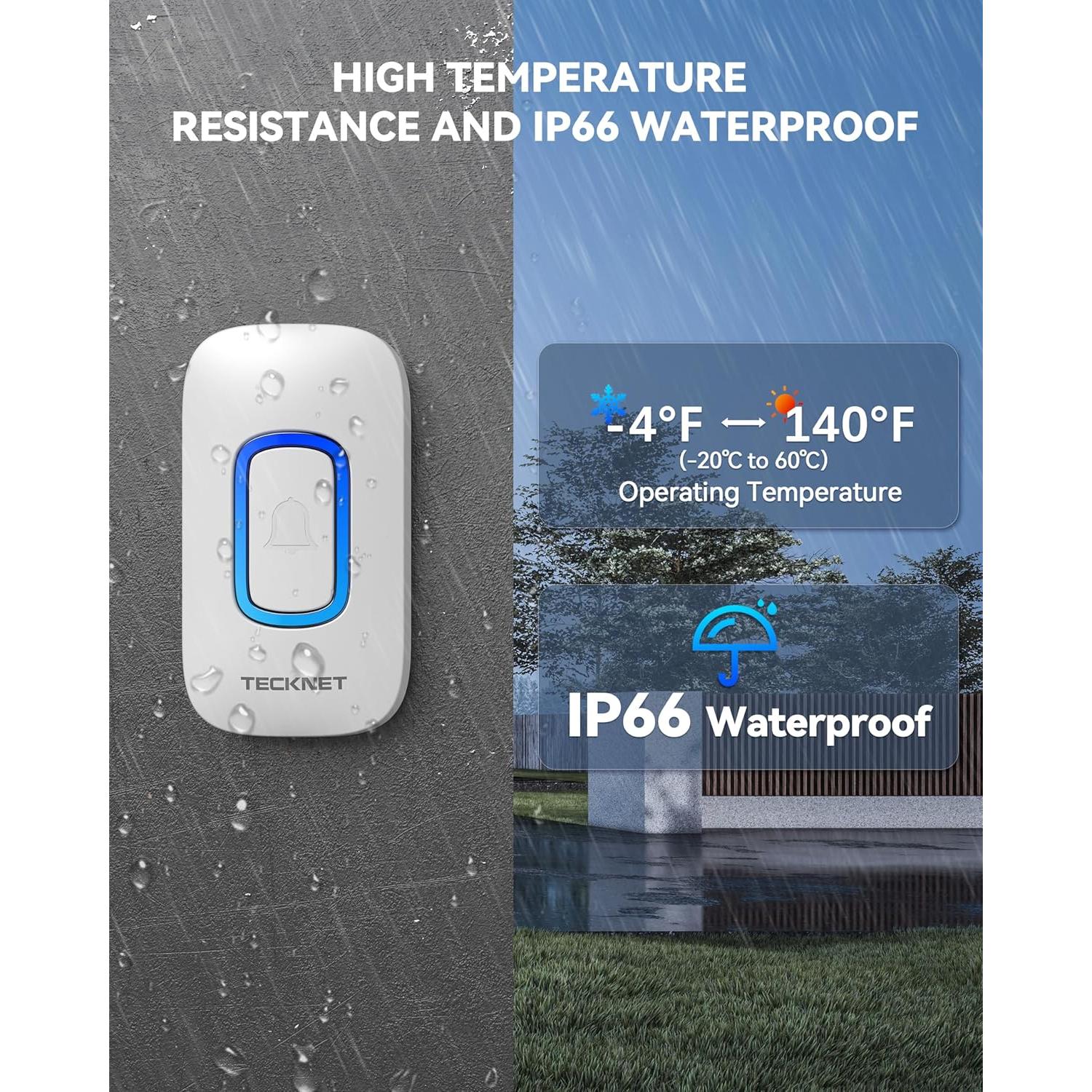 Timbre Inalámbrico TECKNET 396m IP66 60 Melodías Blanco