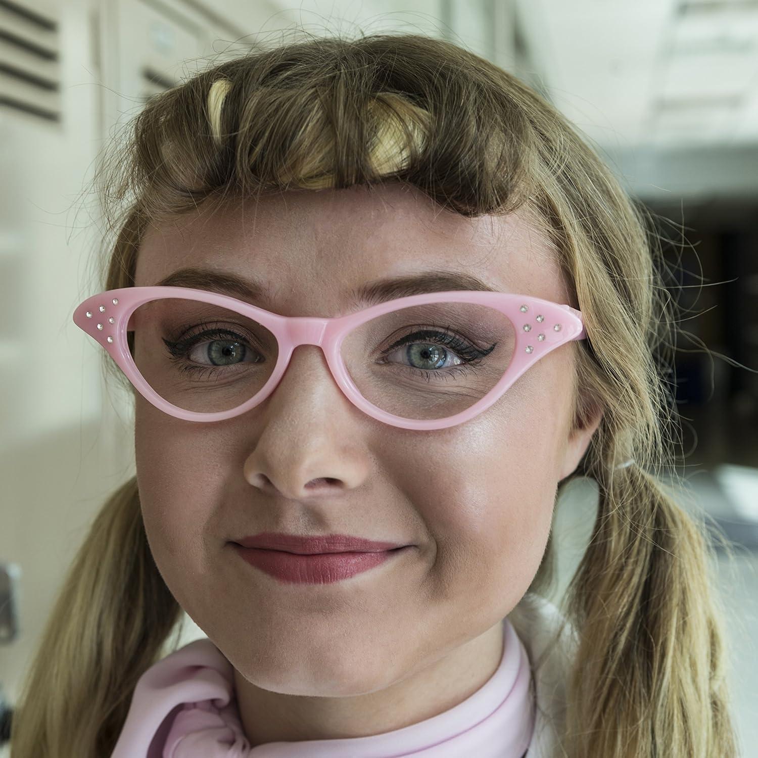 Gafas de Ojo de Gato Hip Hop 50's con Rhinestones Rosa