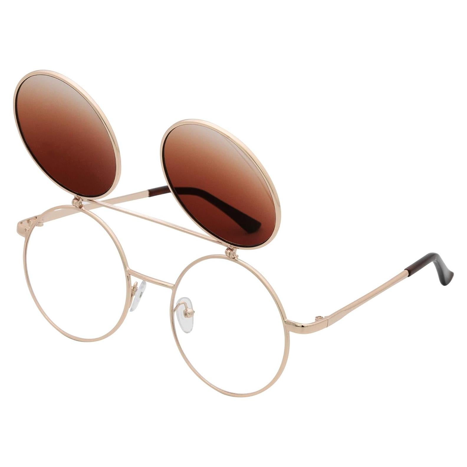 Gafas de Sol Retro J&L Steampunk Flip-Up Doradas