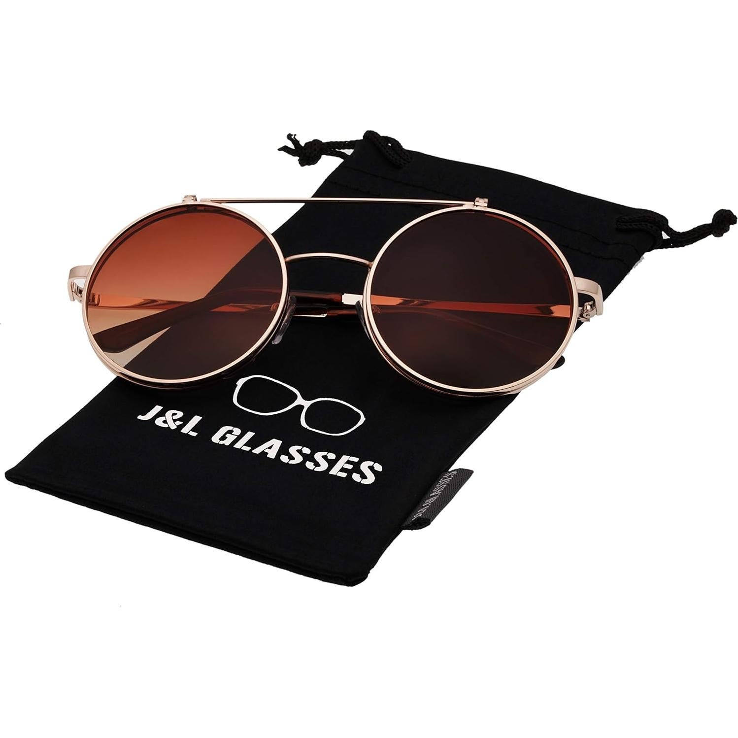 Gafas de Sol Retro J&L Steampunk Flip-Up Doradas