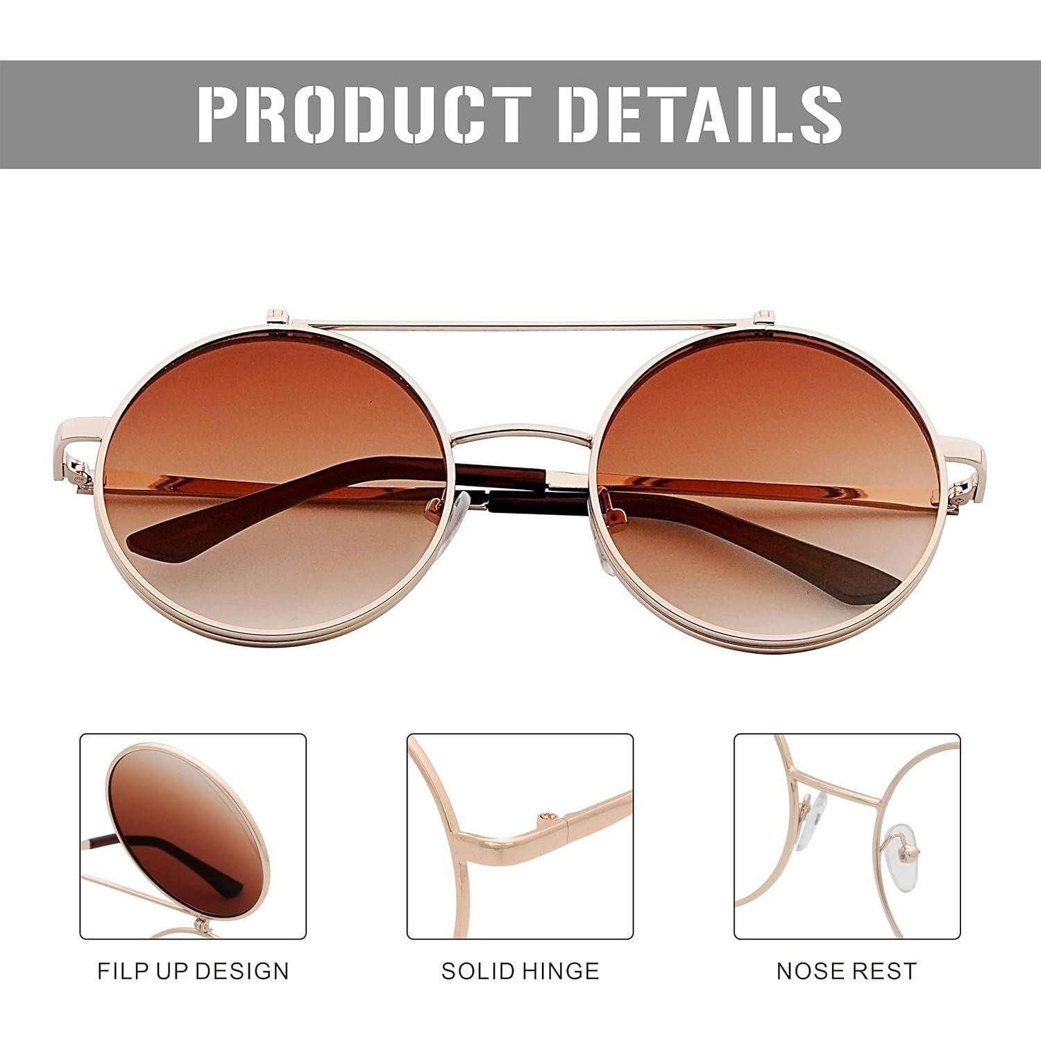 Gafas de Sol Retro J&L Steampunk Flip-Up Doradas
