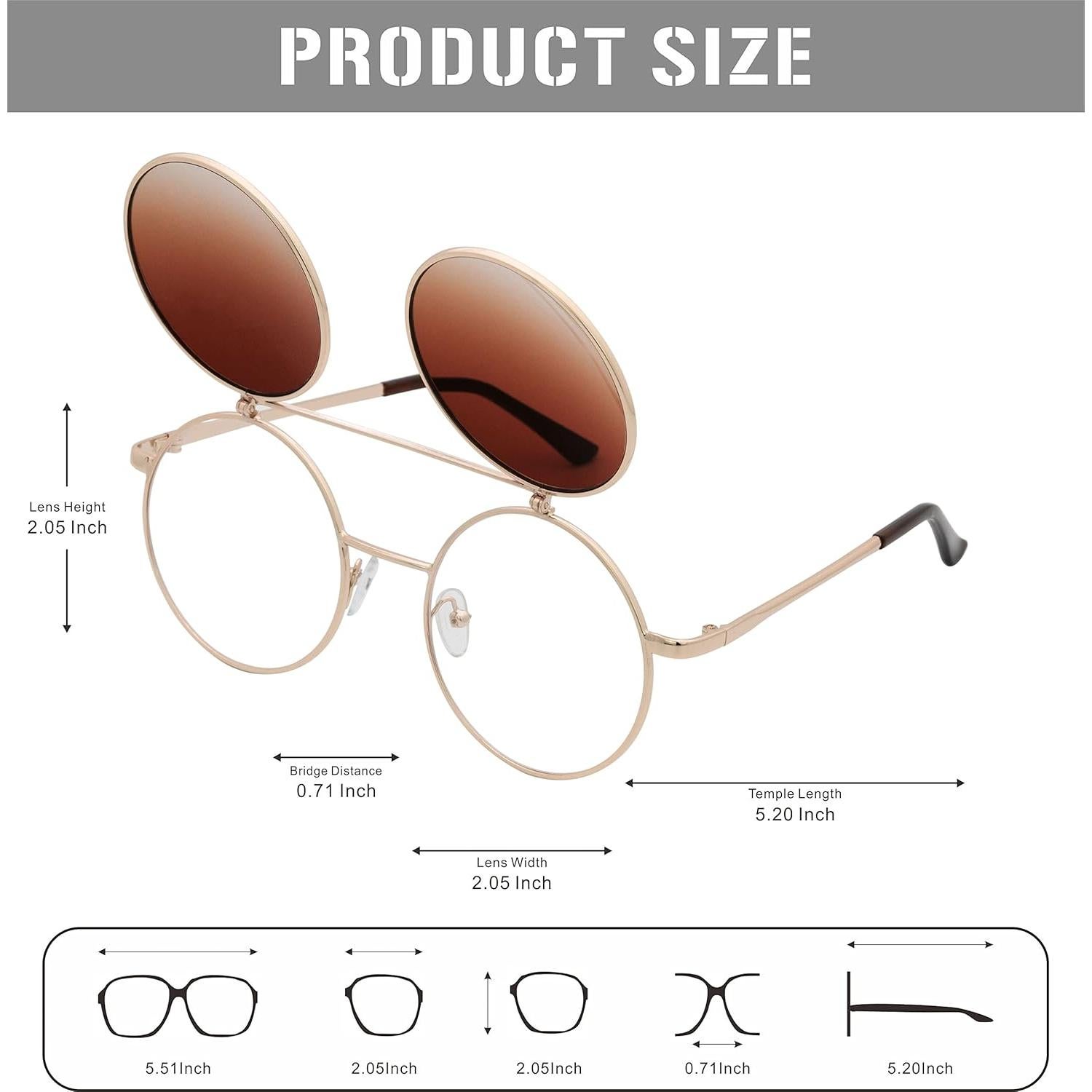 Gafas de Sol Retro J&L Steampunk Flip-Up Doradas