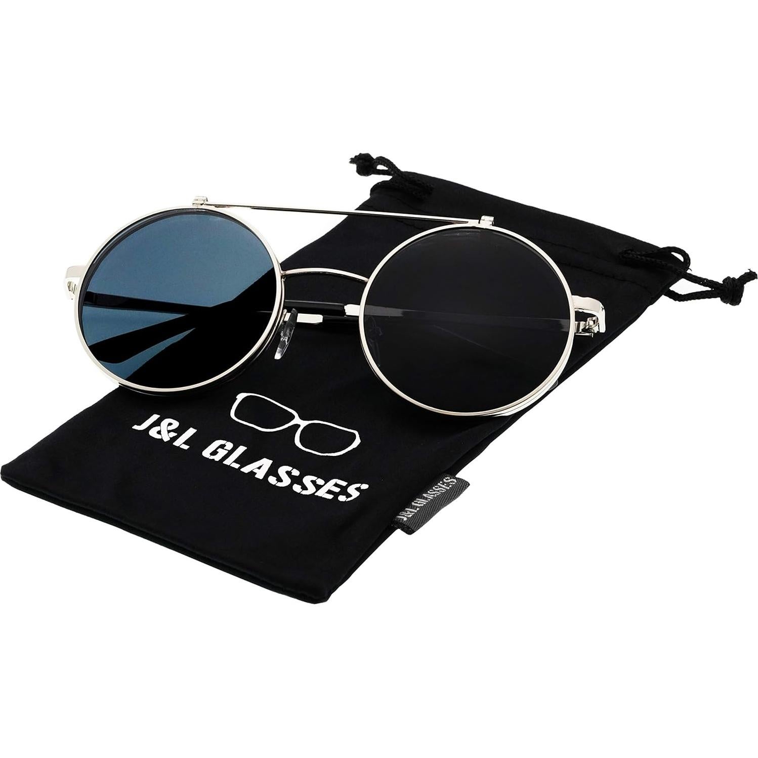 Gafas de Sol Retro J&L Steampunk Flip-Up Plata y Negro