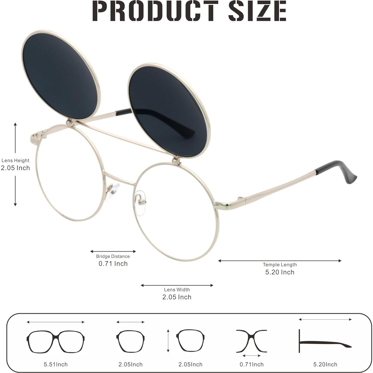 Gafas de Sol Retro J&L Steampunk Flip-Up Plata y Negro