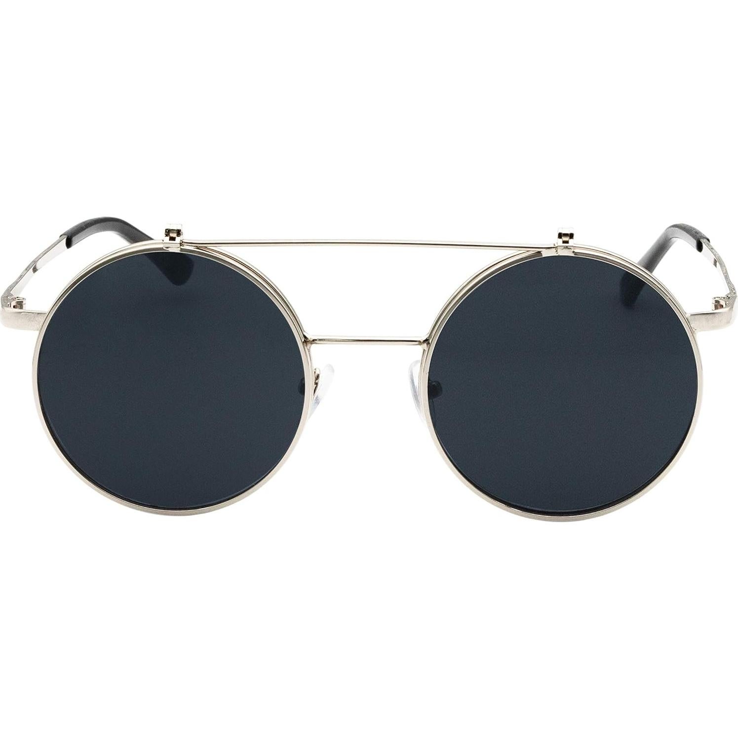 Gafas de Sol Retro J&L Steampunk Flip-Up Plata y Negro