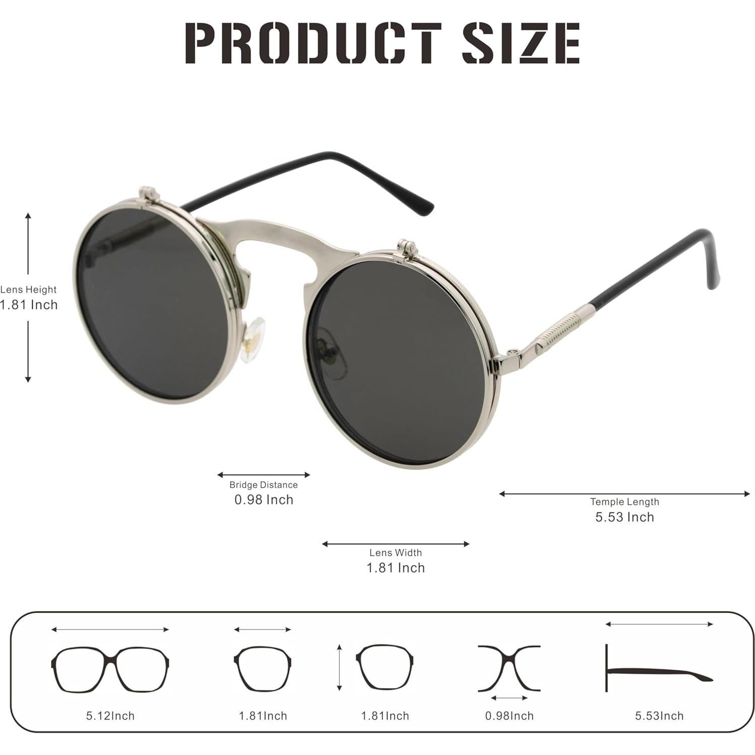 Gafas de Sol Retro J&L Steampunk con Flip-Up Plata/Negro