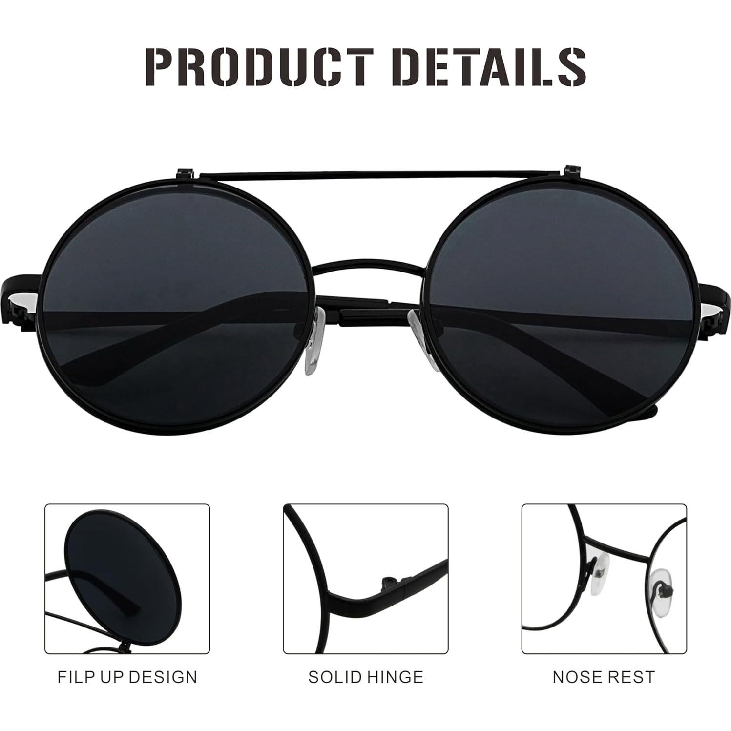 Gafas de Sol Retro J&L Steampunk con Flip-Up Redondas