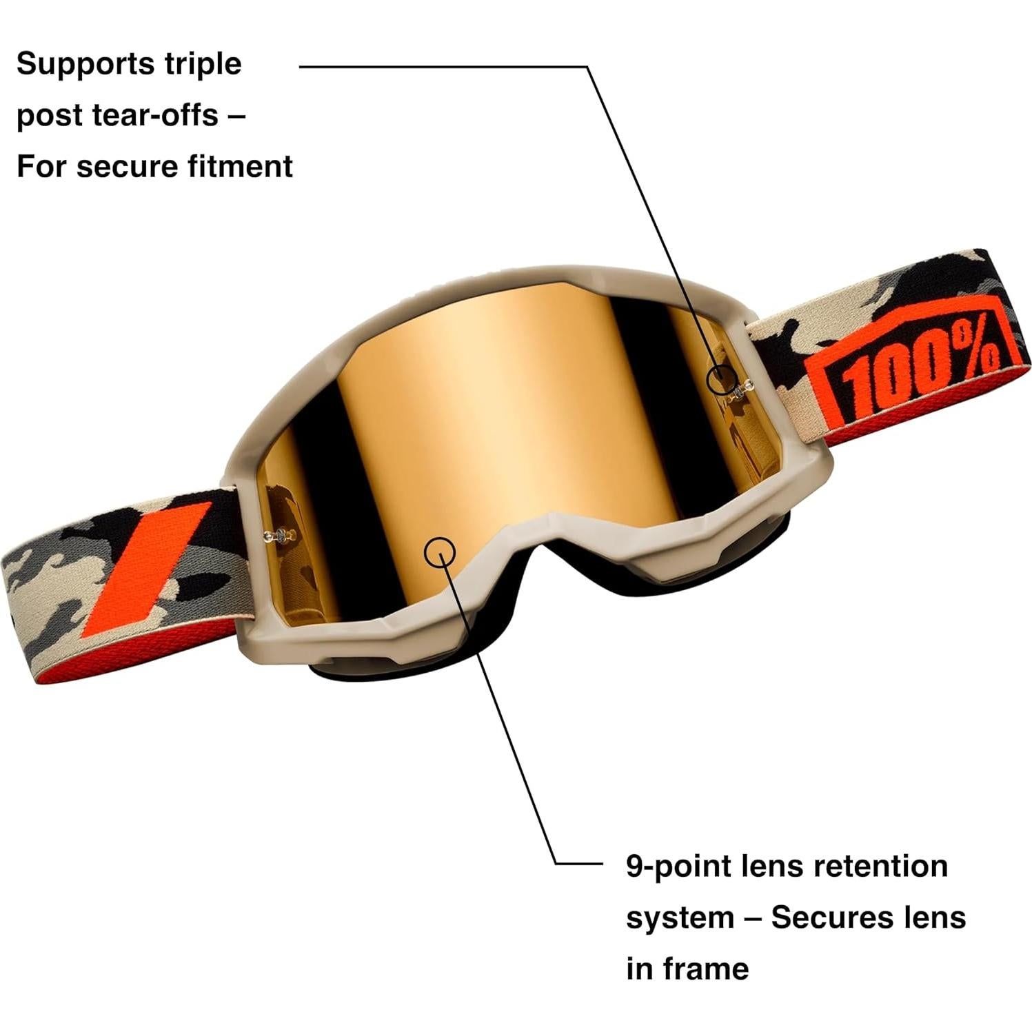 Gafas STRATA 2 100% - Motocross y ciclismo - Naranja