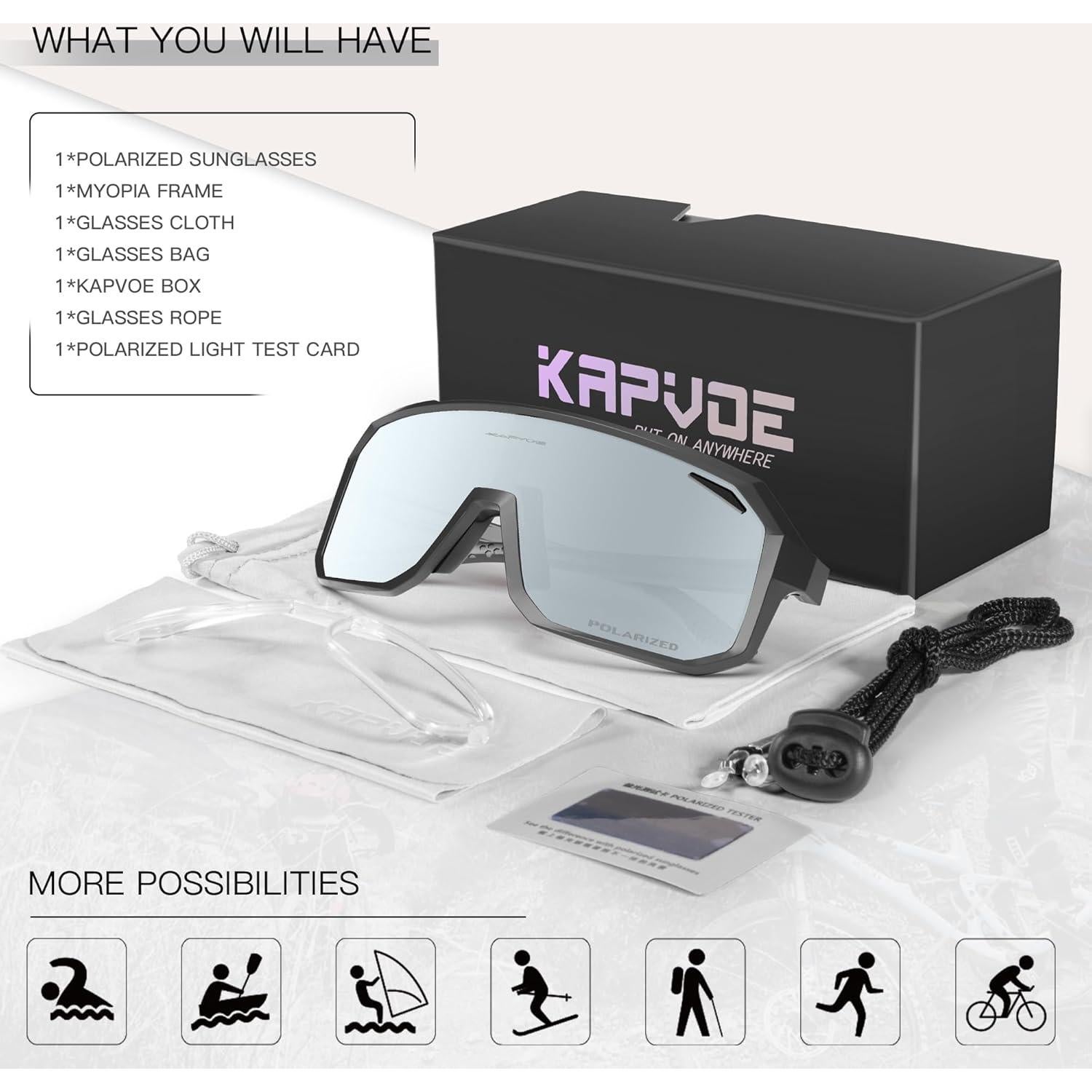 Gafas de Ciclismo KAPVOE Polarizadas UV400 para Adultos